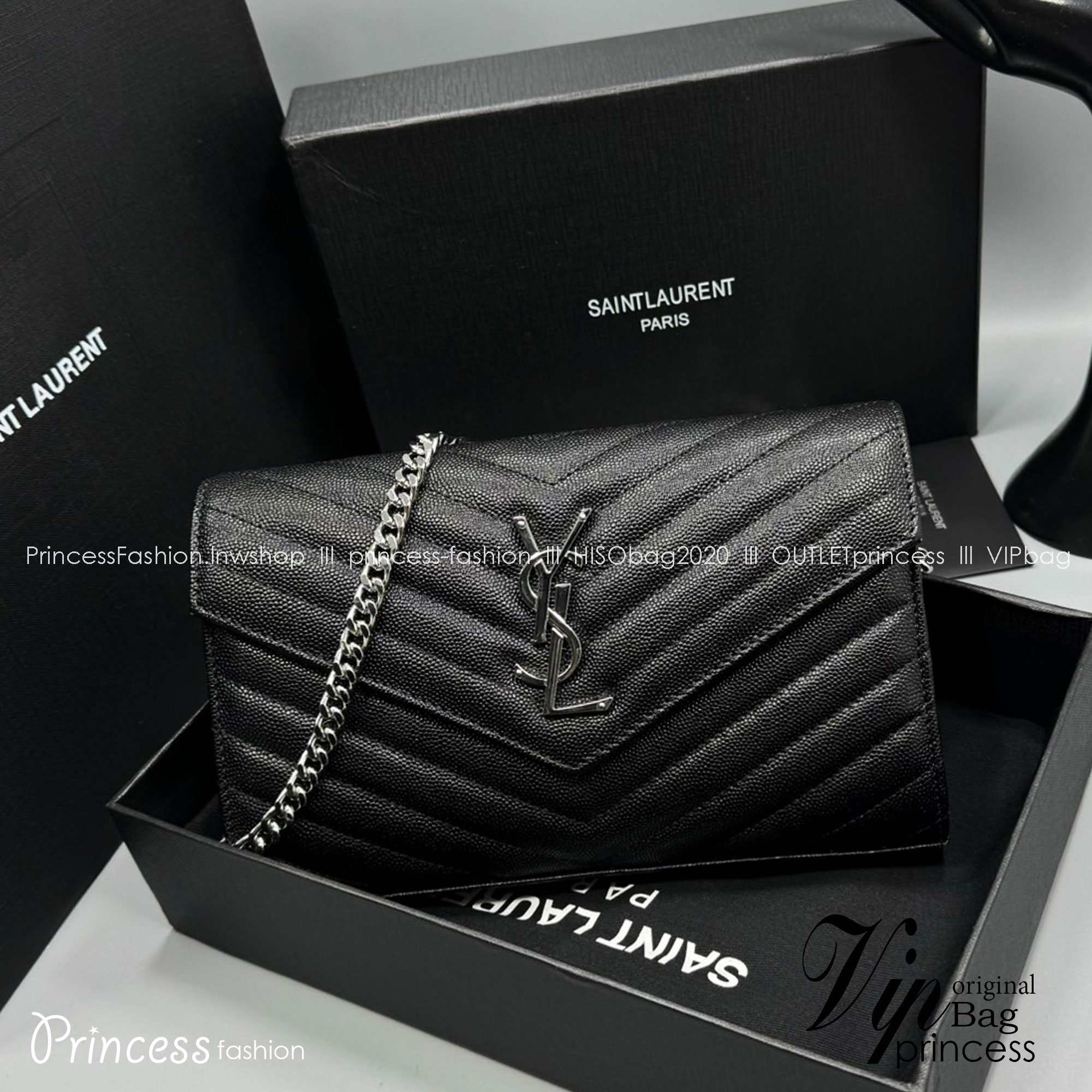 YSL Woc 9 Wallet on chain / YSL Clutch Bag 9" กระเป๋าสะพายรุ่นยอดนิยม เกรดหนังคาเวียร์สวยเต็มใบ เกรดออริ 1:1 ใช้งานต่างประเทศได้