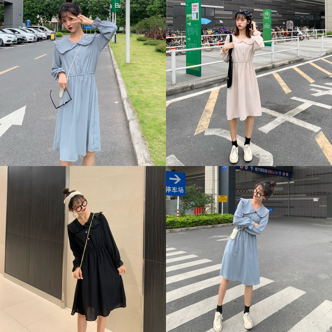 พร้อมส่ง 3 สี 🌈 เดรสกระโปรงปกคอบัว Harper dress (IN31011)