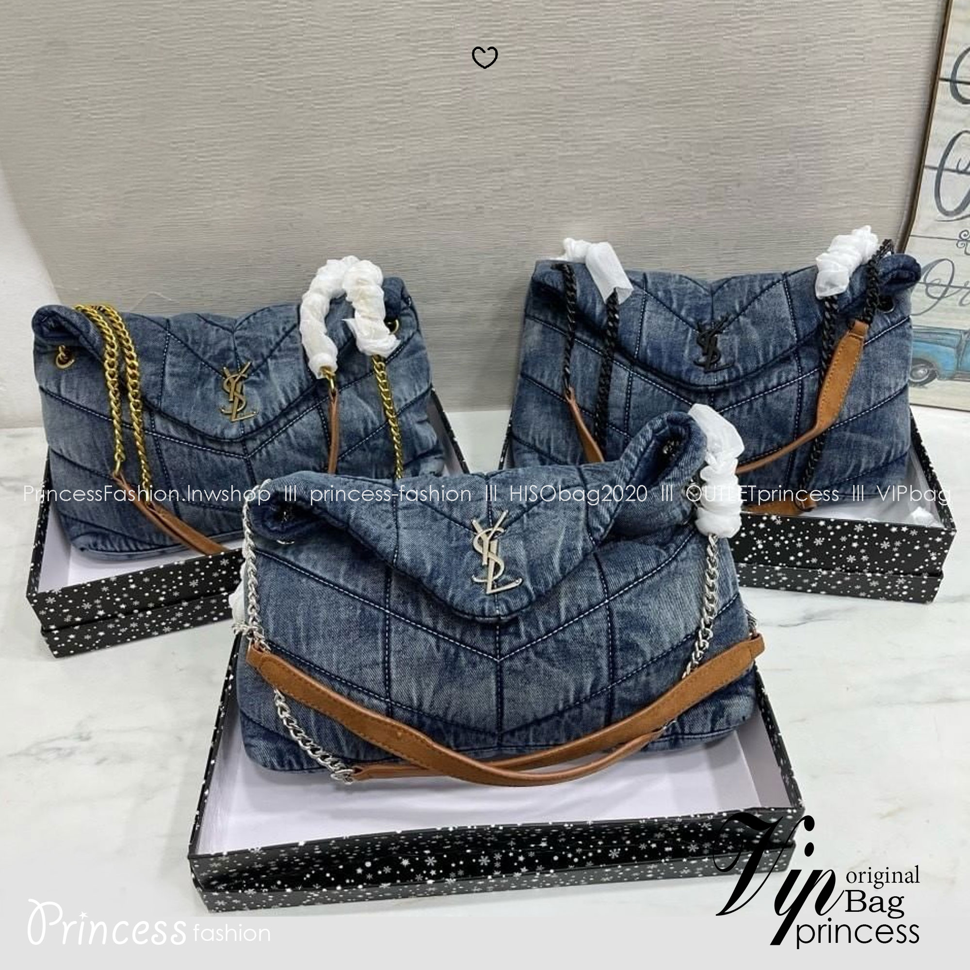YSL Puffer denim shoulder bag กระเป๋าสะพายเดนิมฟอก สวยเท่ห์คลาสสิกลายเชฟล่อนเป็นเอกลักษณ์ รุ่นเดนิมยอดนิยม ทรงสวย ใช้ได้บ่อยไม่มีเบื่อ ดีไซน์เรียบหรู