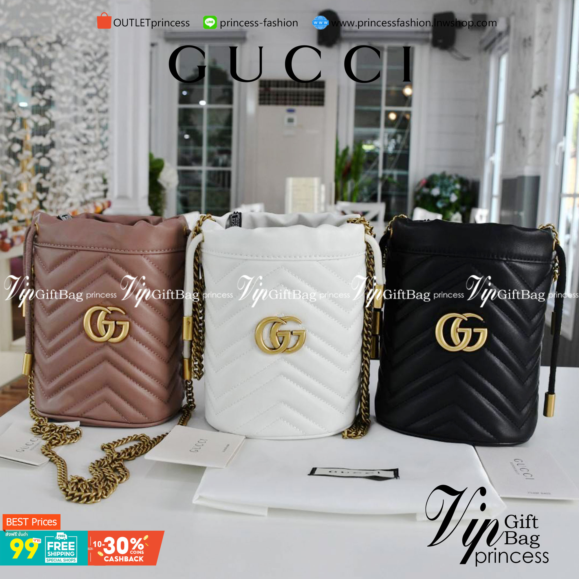 VIP 】Gucci GG Marmont mini bucket bag กระเป๋าสะพายข้าง Premiumgift วัสดุหนังแท้ ด้านในโล่ง มีช่องใส่บัตร3ช่อง ใส่กระเป๋าตังค์ ใส่โทรศัพท์ Iphone+ ได้ สายโซ่ยาว Crossbody ได้ ถอดสายได้ น้ำหนักเบา มาพร้อมถุงผ้าแบรนด์ ใบนี้คือที่สุด คุณหนูมากมาย ไม่ควรพลาดเล