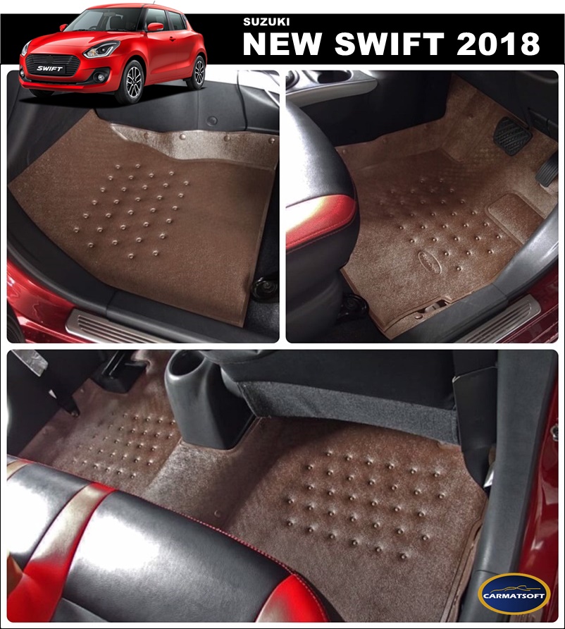 พรมปูพื้นรถยนต์ SUZUKI SWIFT 2018-23 พรมลายหนังเรียบ สีน้ำตาลเข้ม เต็มคัน