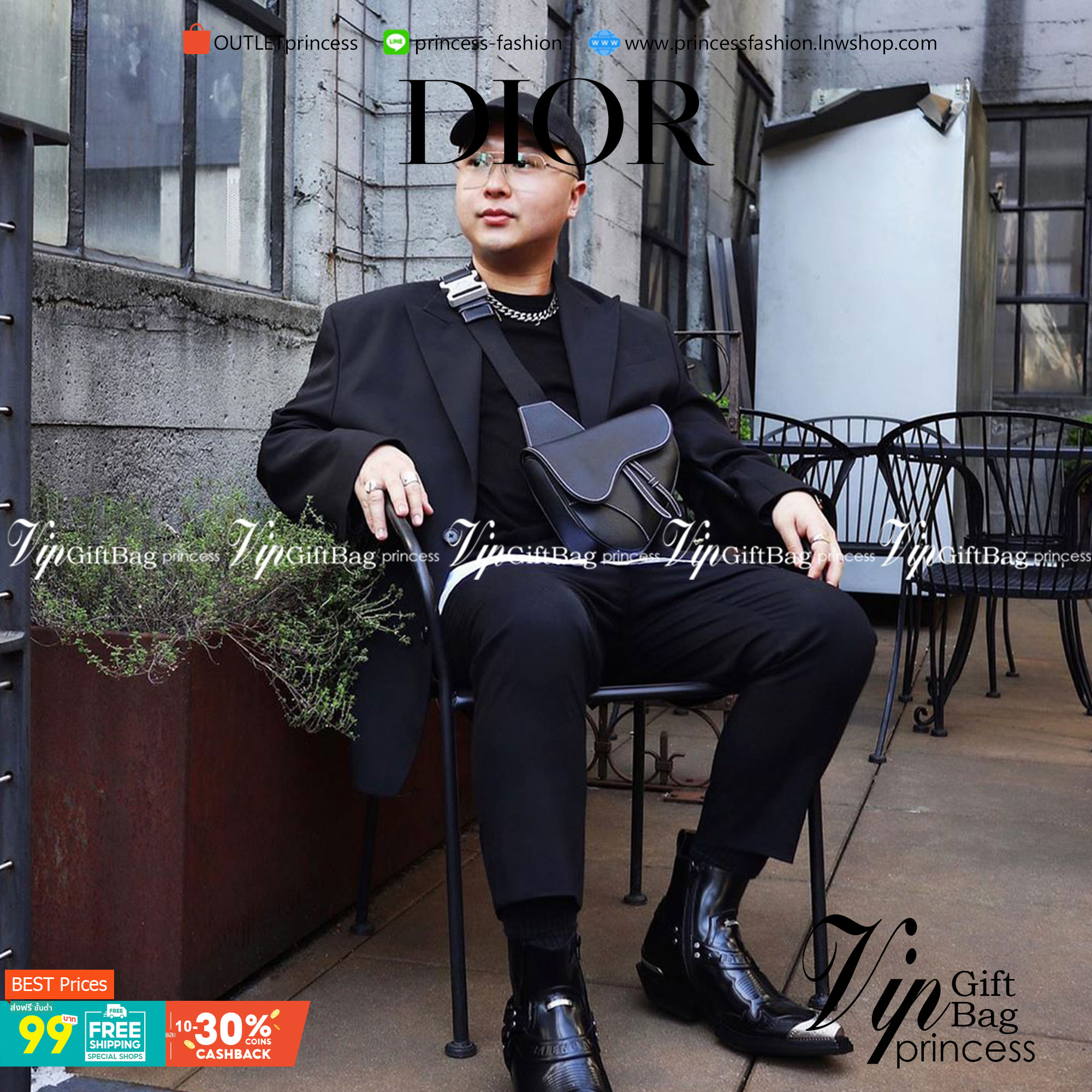 VIP 】หนังแท้ CHRISTIAN DIOR SADDLE BAG Black Grained Calfskin