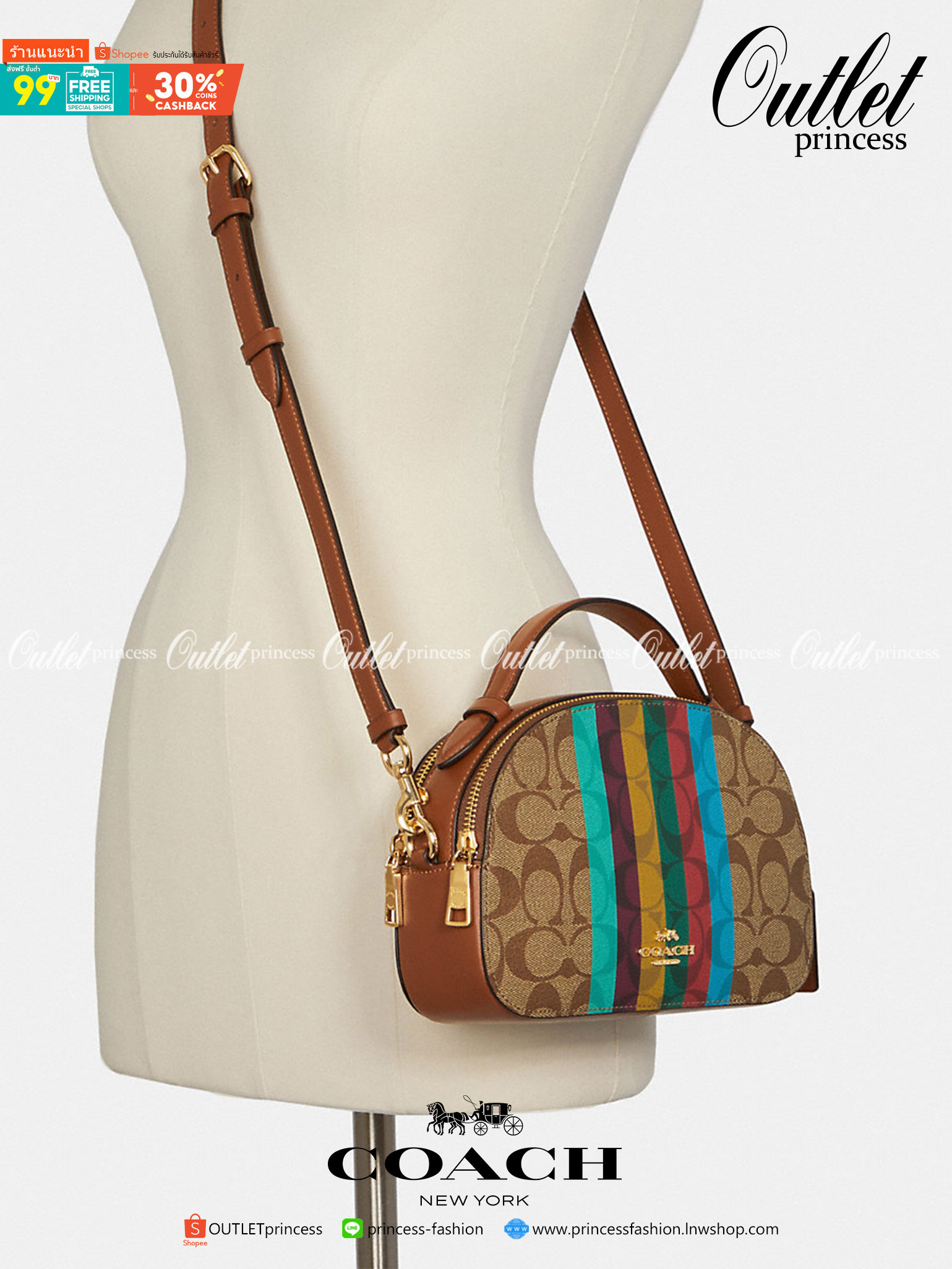 COACH C5642 SERENA SATCHEL IN SIGNATURE CANVAS WITH STRIPE ดีไซน์ stripe ที่แสนจะโดดเด่น กับคอลเลคชั่นยอดฮิต ที่ sold out ไปแล้วในหลายประเทศ!! กระเป๋าสะพายข้างทรงสวย ลุคผู้ดี วัสดุหนังแคนวาสสลับหนังแท้ เปิด-ปิดด้วยซิป 2 ช่องหลัก ภายในเป็นช่องโล่ง เก็บของไ