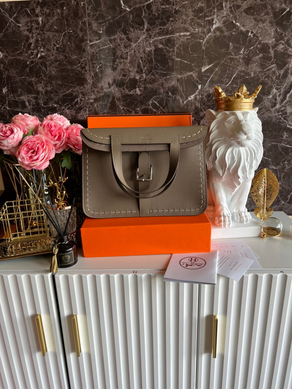 HERMES Halzan Bag Luxury Bag แบรนด์ดังงานหนังแท้สวย เกรดท็อปออริจินอล ภาพสินค้าถ่ายจากงานขายจริง
