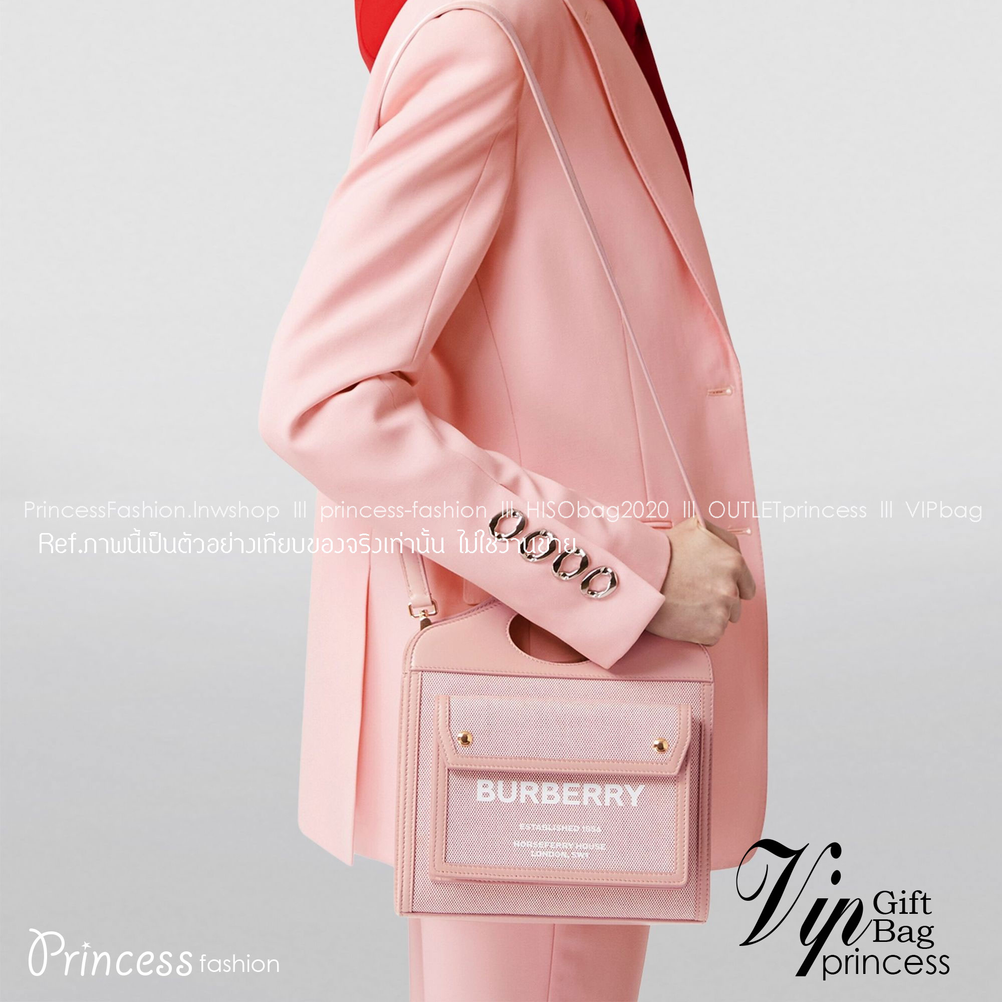 BURBERRY Mini Pocket Bag in Bright Red/dusky Pink / BURBERRY FRAGRANCES MINI TOTE BAG ตัวกระเป๋าเป็นผ้าตัดหนัง Lambskin นิ่มสวยหรูดูดี สีสันพาสเทล **น่ารักมากๆ มีช่องกระเป๋าหน้าเล็กให้1ช่อง ภายในช่องหลักโล่งกว้าง