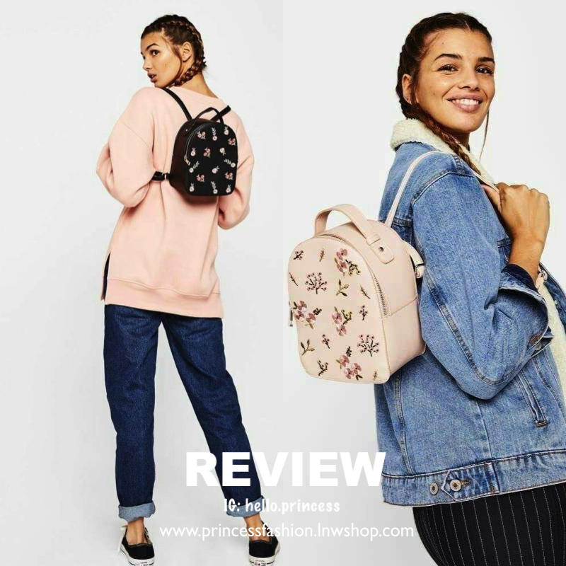 Bershka backpack bag ✔️รุ่นหายากค่ะ กระเป๋าสะพายหลัง หนังซาฟเฟียโน่ ด้านหน้าปักรูปดอกไม้ งานปักเน้นๆ สวยงามมากๆค่ะ เปิดปิดกระเป๋าแบบซิป ภายในโล่ง ใส่ของได้จุนะค่ะ สายสะพายด้านหลังเลื่อนปรับฟรีไซด์ค่ะ รุ่นนี้ขนาดกำลังดี น้ำหนักเบา ใบจริงน่ารักน่าใช้