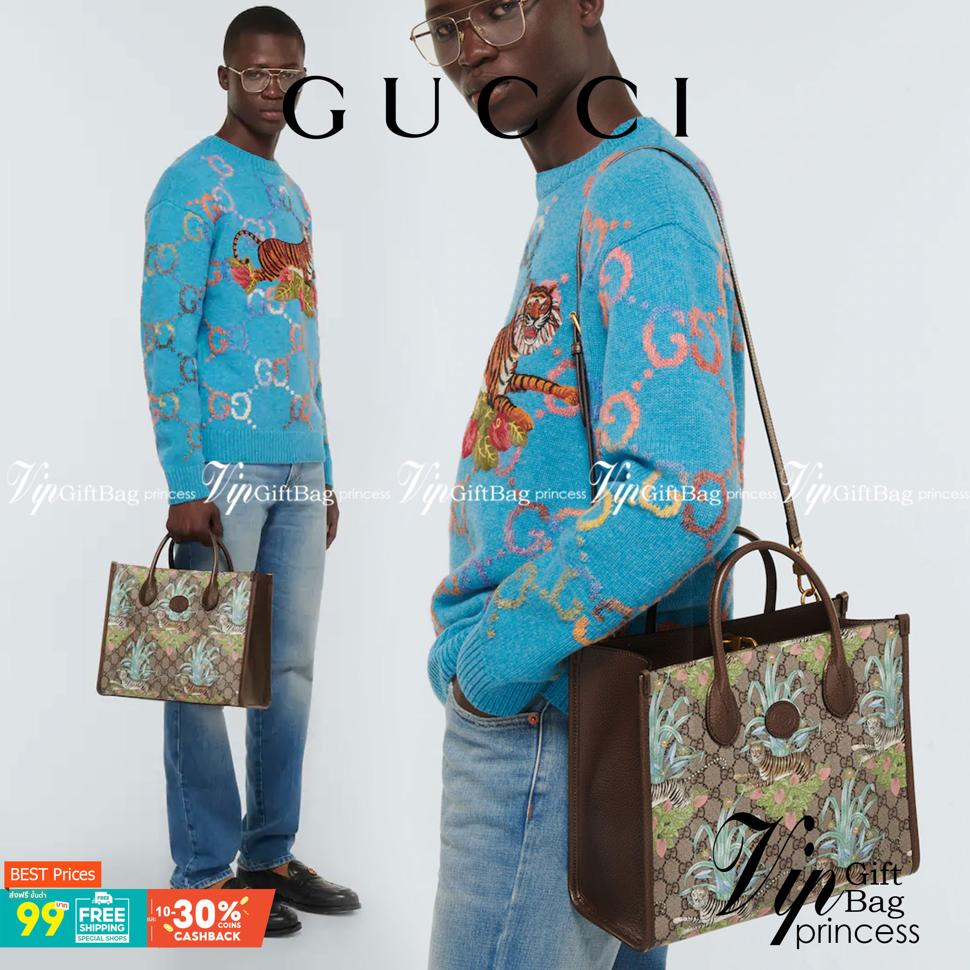 หนังแท้ GUCCI Tiger GG small tote bag พร้อมส่งที่ไทย