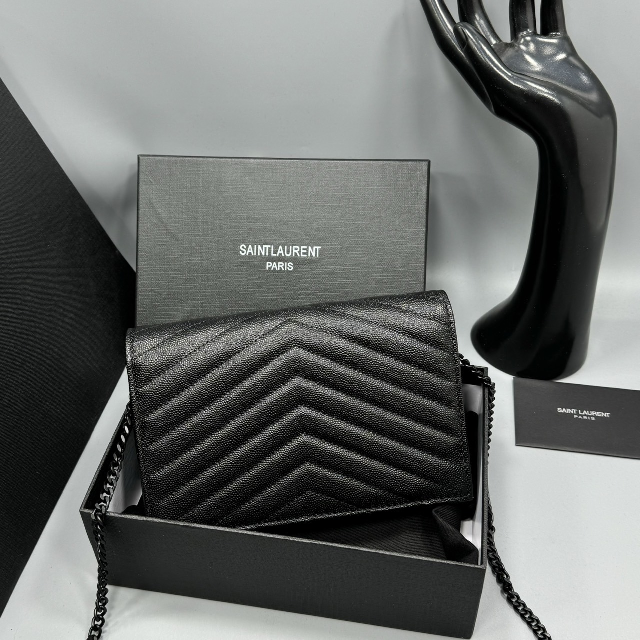 YSL Envelope WOC 7.5 Wallet on chain / YSL Clutch Bag 7.5" กระเป๋าสะพายรุ่นยอดนิยม เกรดหนังคาเวียร์สวยเต็มใบ เกรดออริ 1:1 ใช้งานต่างประเทศได้