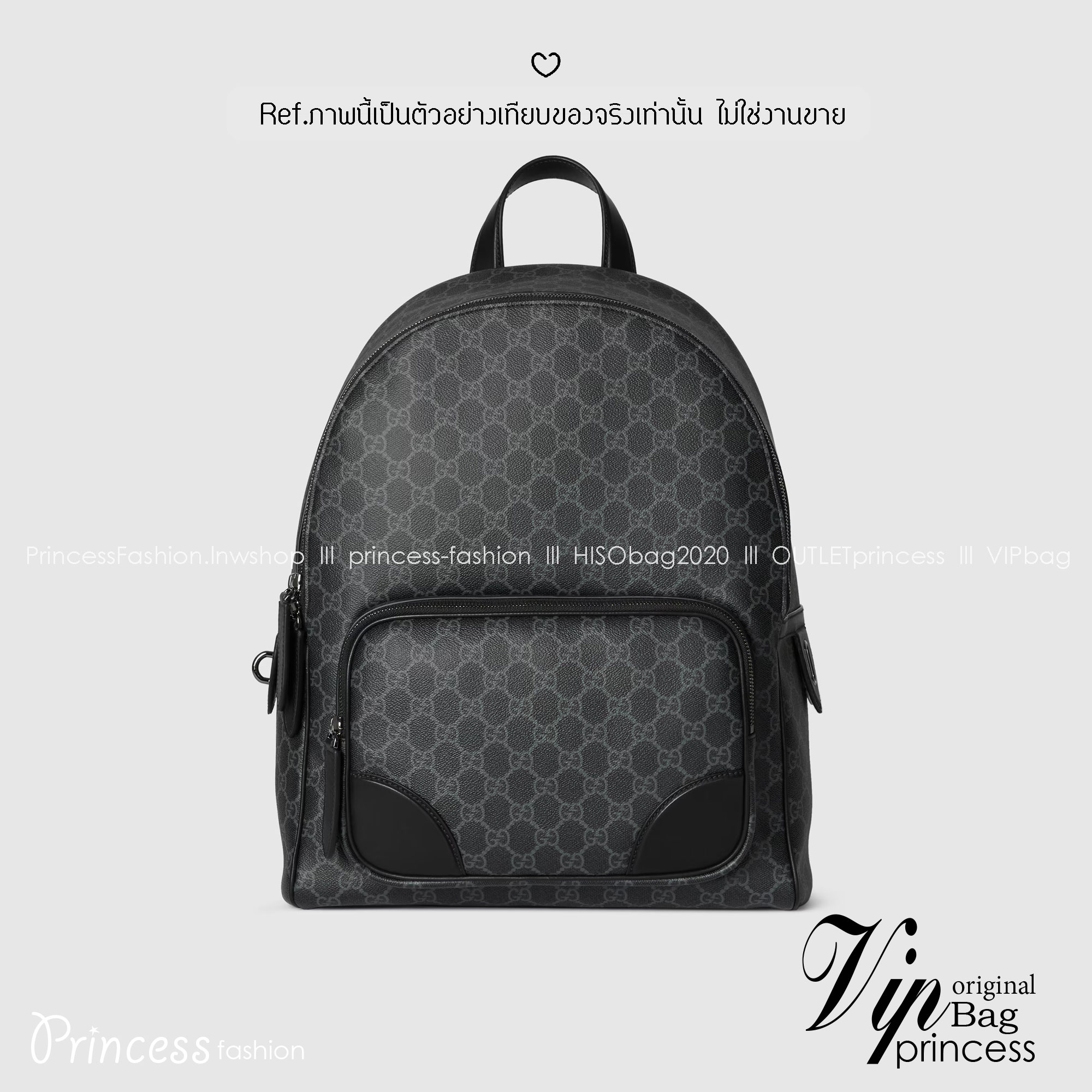 ORI หนังแท้ | Black Gucci GG Emblem medium backpack กระเป๋าสะพายหลัง กระเป๋าเป้ ดีไซน์เรียบง่าย รูปทรงใช้งานง่าน ภายในโล่งกว้าง จุของได้เยอะ