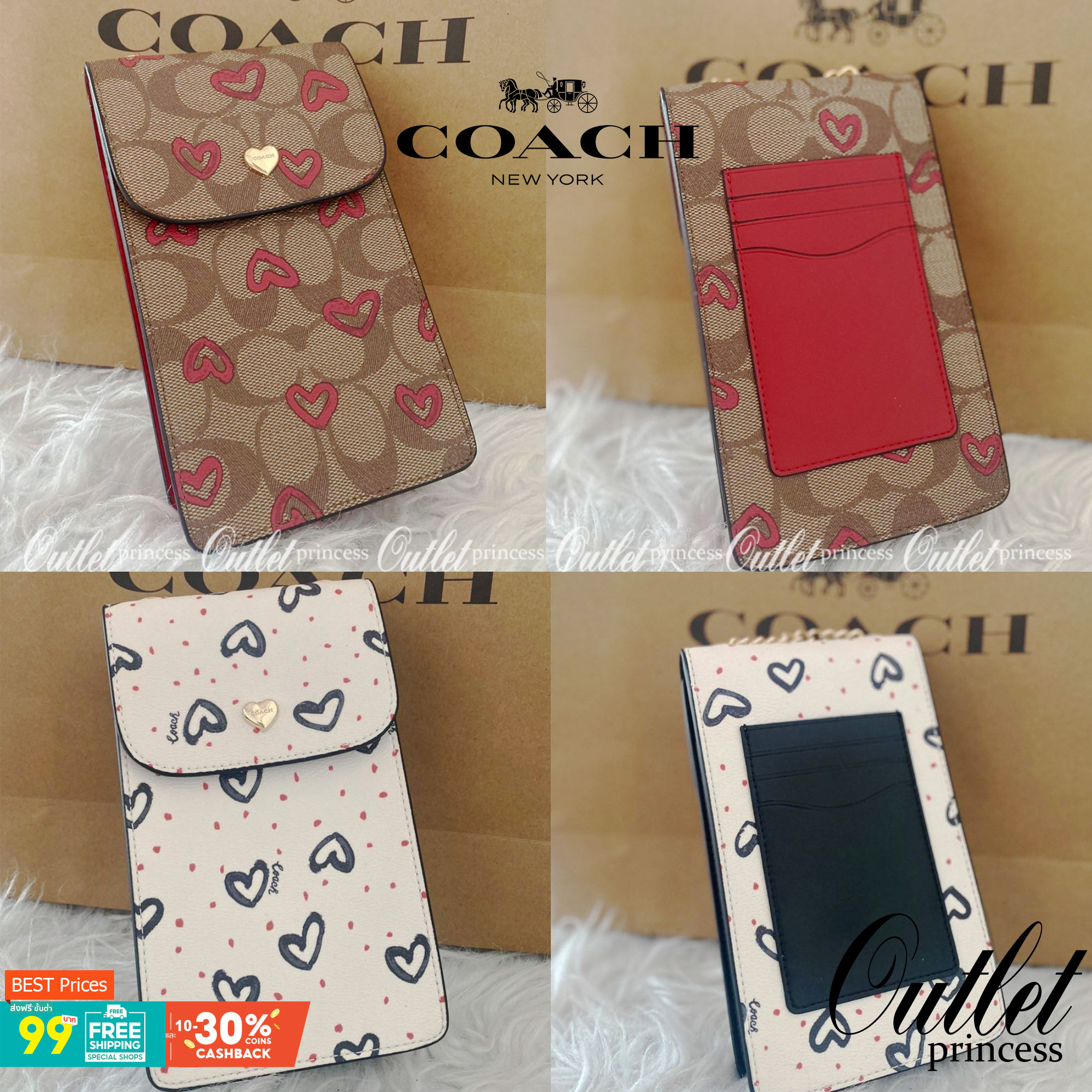 COACH NORTH/SOUTH CROSSBODY IN SIGNATURE CANVAS แจกความสดใสกันอีกครั้ง!! กับกระเป๋าสะพายเอนกประสงค์ Case phone ใส่โทรศัพท์มือถือได้ทุกรุ่น ดีไซน์ลายผลไม้ฉ่ำๆ สวยมีเสน่ห์ 💖 วัสดุหนังแคนวาสคุณภาพ ฝาและภายในเป็นหนังแท้ เปิด-ปิดด้วยกระดุม สายสะพายยาวป
