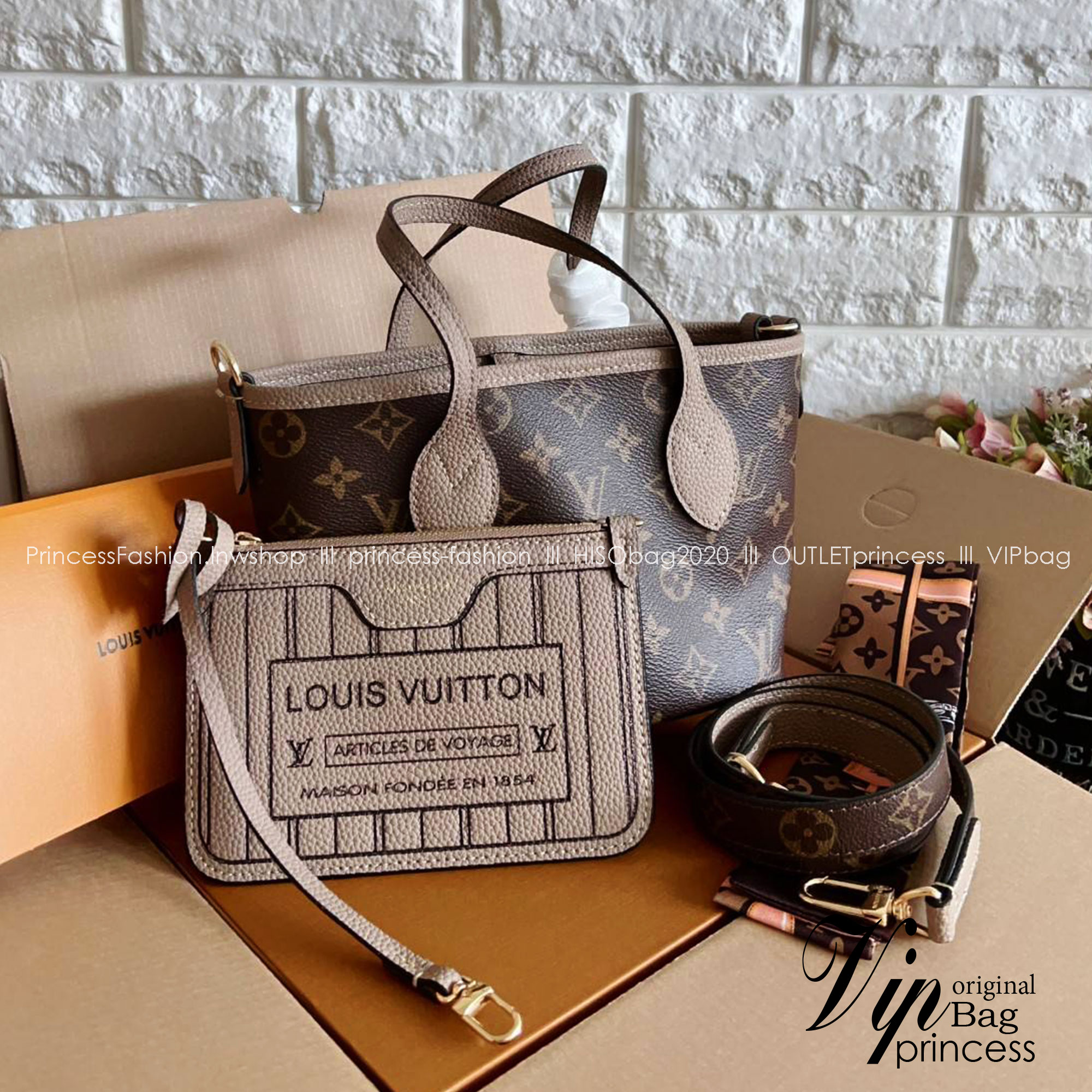 LV Neverfull Bandoulière Inside Out BB กระเป๋าทรงโท้ทไซส์เล็กใช้งานได้สองด้าน มีตะขอเกี่ยวสามารถปรับรูปทรงกระเป๋าได้หนังแท้นิ่มสวย ลายโมโนแกรมและหนังลายเกรน มาพร้อมใบลูกเข้าเซ็ทใส่สายสะพายยาวได้