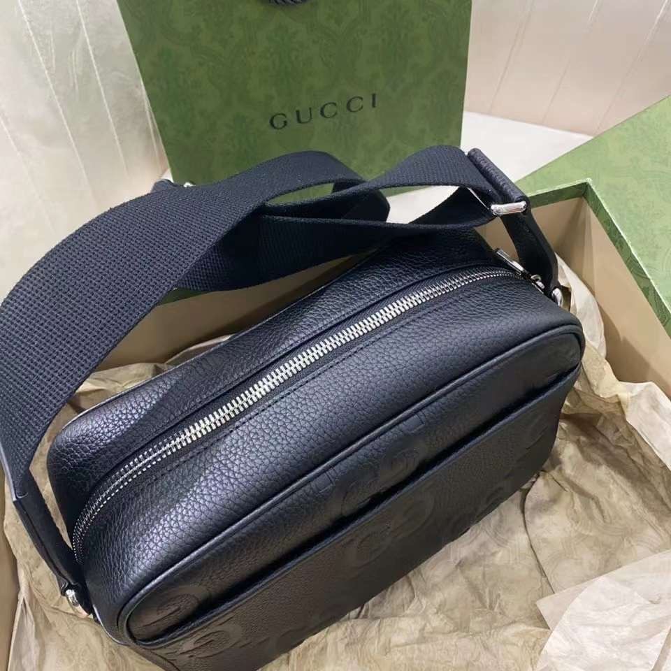GUCCI JUMBO GG MEDIUM MESSENGER BAG Black jumbo GG leather กระเป๋าทรงแมสเซ็นเจอร์สีดำคลาสสิค เกรดออริ ท็อป สลับแท้ 1:1 เกรดดีสุด ใช้งานต่างประเทศได้