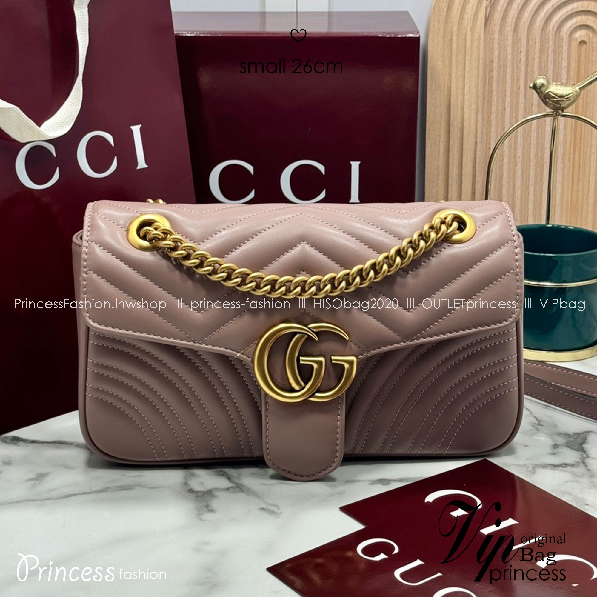 ORI | หนังแท้ GG Marmont small shoulder bag กระเป๋าสะพายข้างรุ่นคลาสสิค ดูแพง อัพลุคได้สบายๆ ด้านหลังดีไซน์รูปหัวใจ