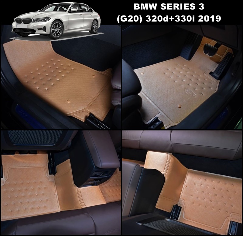 พรมปูพื้นรถยนต์ BMW SERIES 3 (G20) 2019-26 พรมลายหนังเรียบ สีชามัวร์ 5ชิ้น
