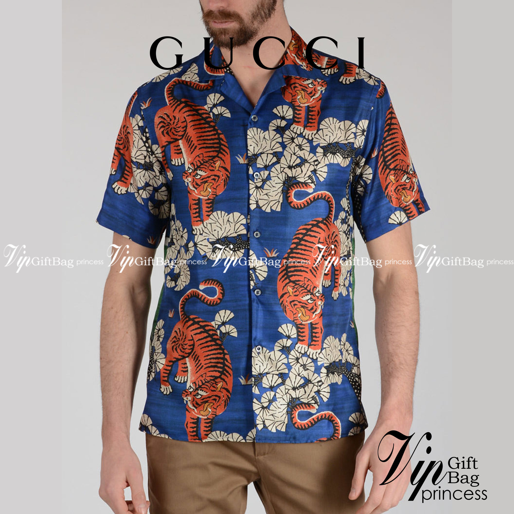Gucci Bengal Tiger Silk bowling shirt / Gucci Men's Shirts / Gucci Shirts งานเกรดออริจินอล พิมพ์ลายคมชัด มีป้ายแท็กที่คอเสื้อทุกตัว พร้อมส่งที่ไทย ภาพสินค้าถ่ายจากงานขายจริง ใช้งานต่างประเทศได้