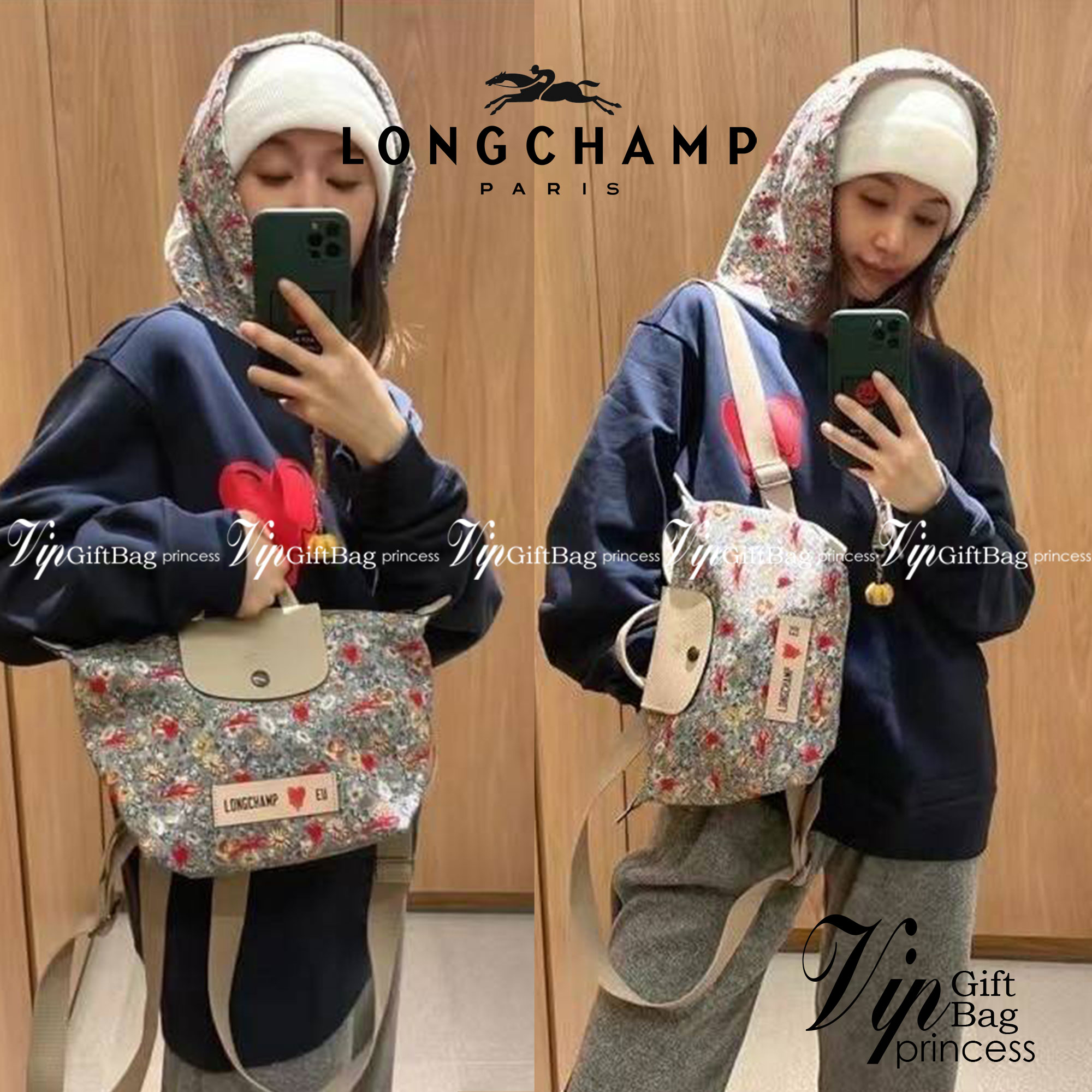 Longchamp X Eu Backpack กระเป๋าเป้สะพายหลังลายดอกๆไม้ วัสดุผ้าฝ้าย อะไหล่สีดำ กระเป๋าเป้แบบลำลองสำหรับสตรีซึ่งนำรูปทรงอันเป็นเอกลักษณ์ของ Le Pliage มาปรับใช้กับทุกสถานการณ์ อุปกรณ์เสริมที่ใช้งานได้จริงนี้มีสายรัดปรับระดับได้และที่จับช่วยให้ สะพายข้างหรือส