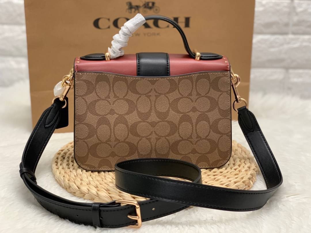 ของแท้ 💯% COACH SMALL GEORGIE TOP HANDLE IN BLOCKED SIGNATURE CANVAS ((6504//0468)) กระเป๋าหิ้ว//สะพายข้างได้ วัสดุหนังแท้