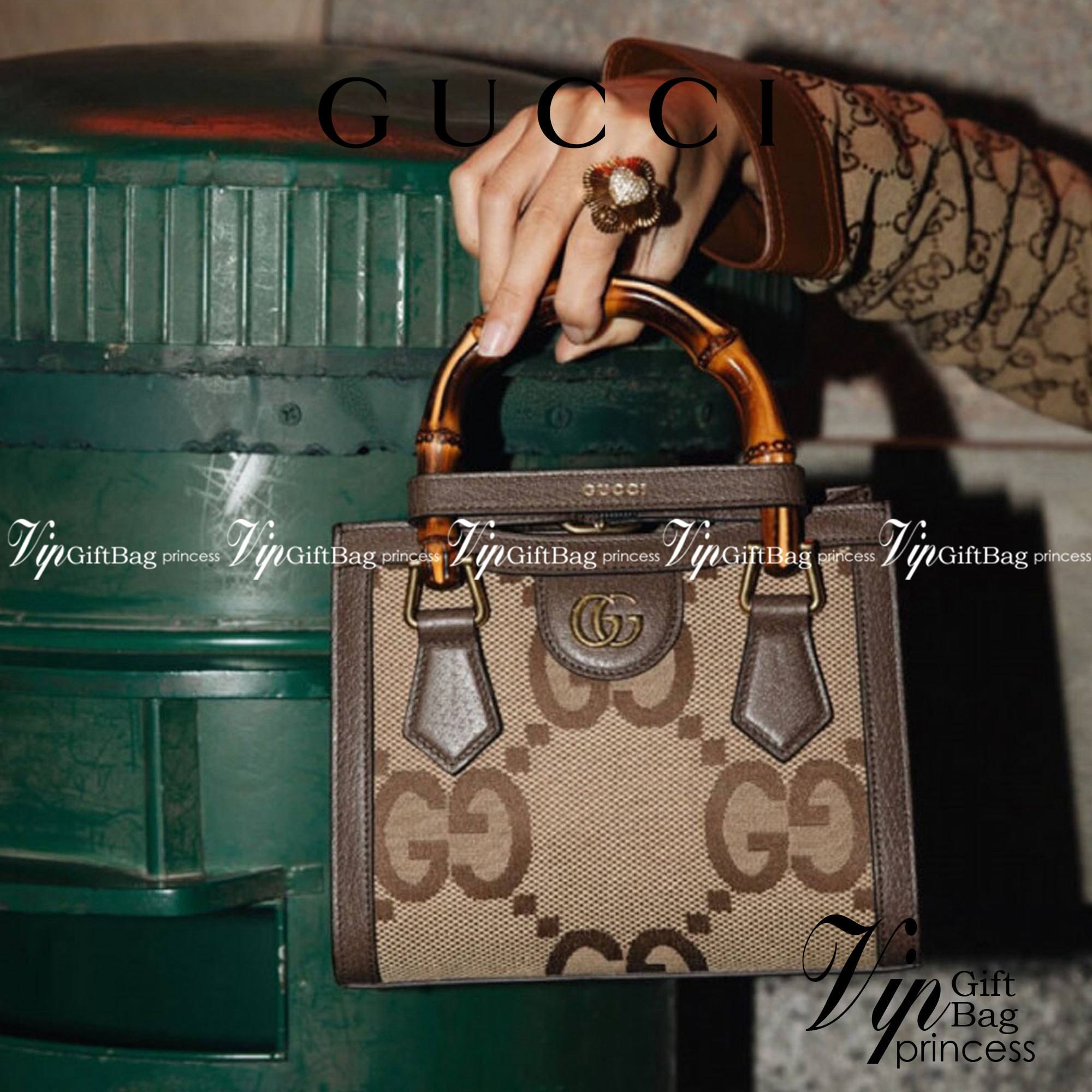หนังแท้ Gucci Diana jumbo GG tote bag Mini พร้อมส่งที่ไทย Brown Camel and ebony jumbo GG canvas ภาพสินค้าถ่ายจากงานขายจริง ใช้งานต่างประเทศได้ค่ะ