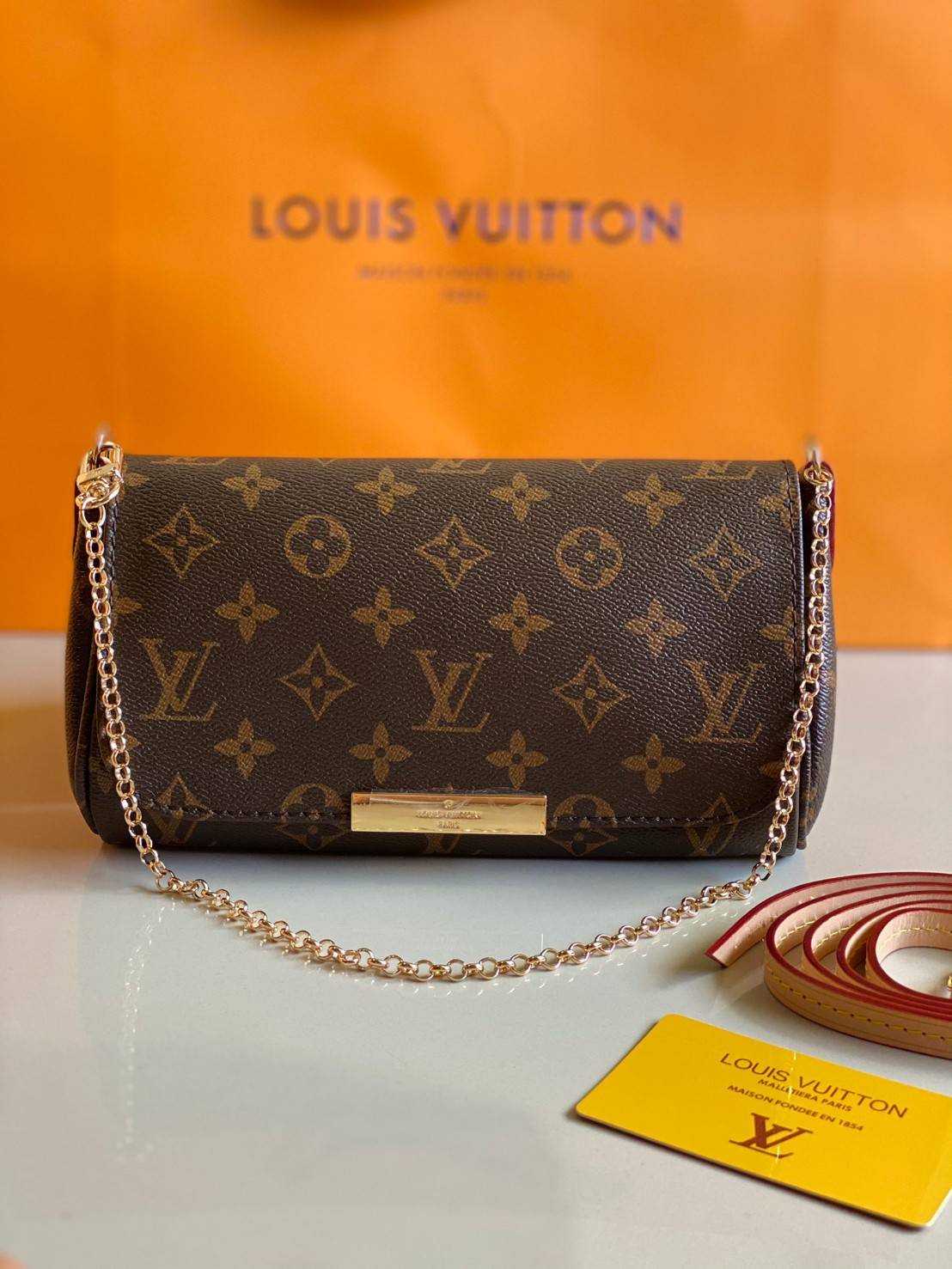 VIP 】หนังแท้ LOUIS VUITTON Monogram Favorite PM Multicolor Damier Ebene Canvas Cross Body Bag