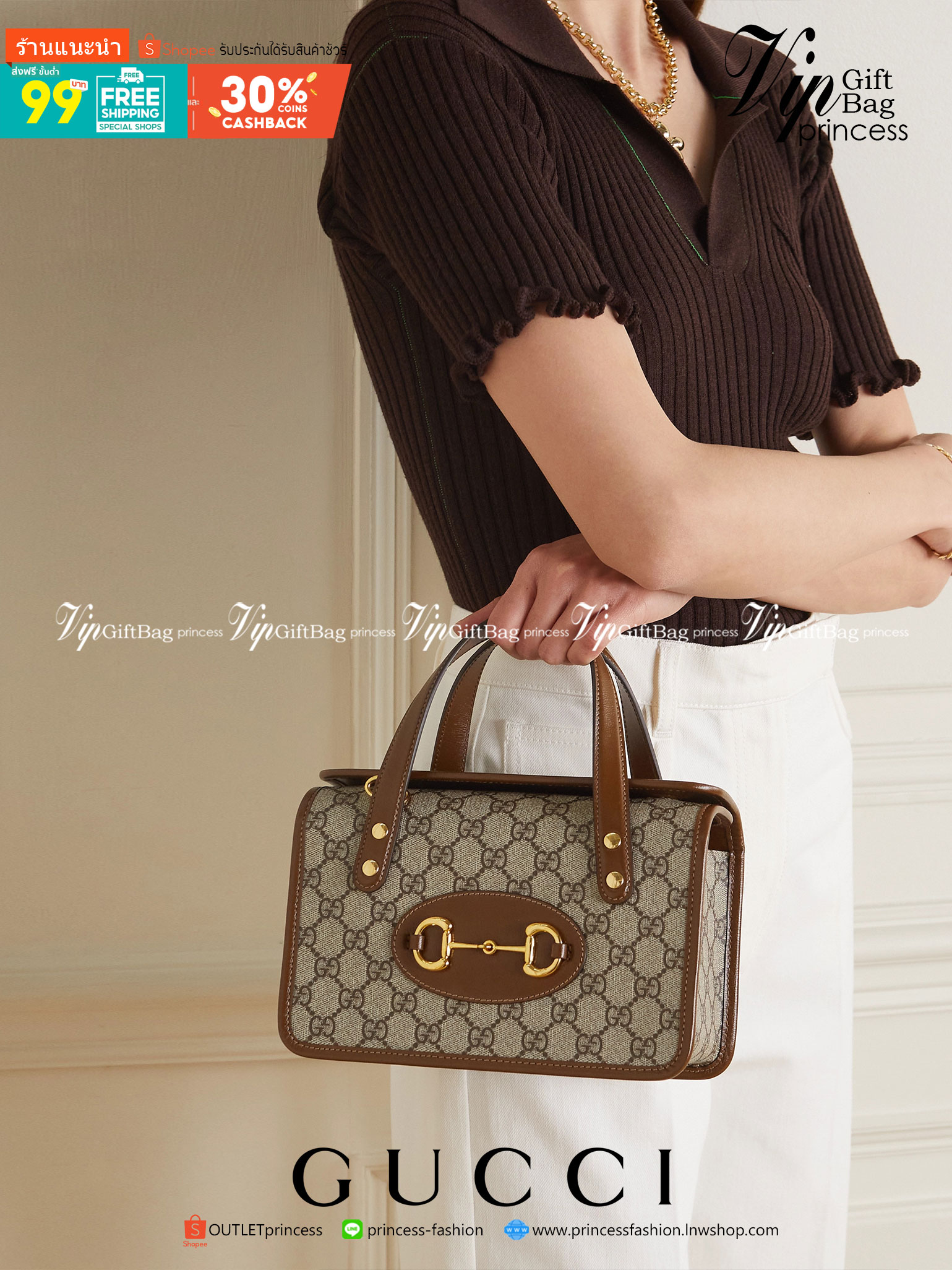 หนังแท้ GUCCI Horsebit 1955 leather-trimmed printed coated-canvas shoulder bag คอลเลคชั่นใหม่ล่าสุด ดาราเซเลปใช้กันเพียบ กระเป๋าถือ (ไม่มีสายสะพาย) ดีไซน์สวย เชื่อได้เลยใบนี้สาวๆต้องหลงรัก จนวางไม่ลงเลยน้า