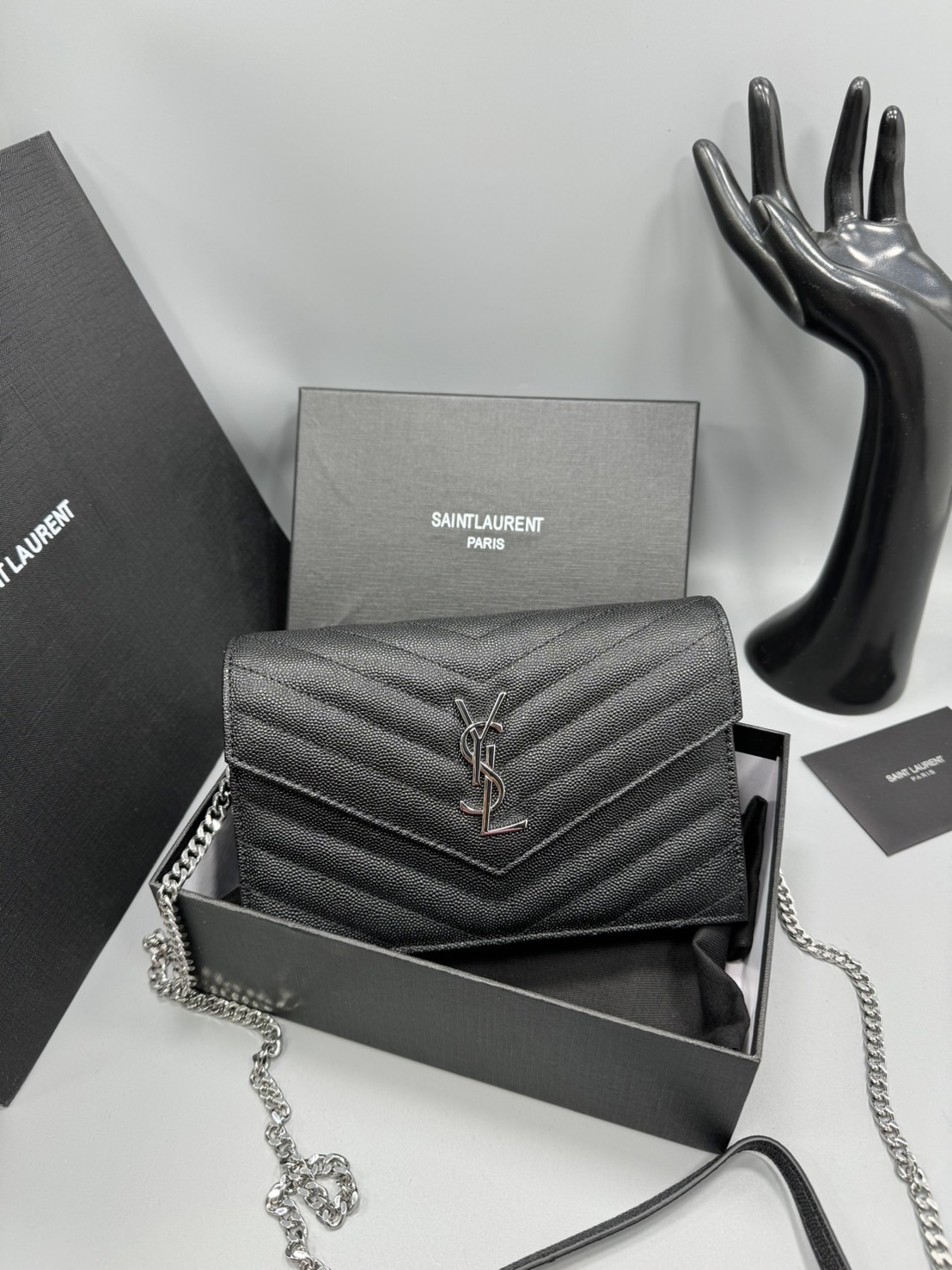 YSL Envelope WOC 7.5 Wallet on chain / YSL Clutch Bag 7.5" กระเป๋าสะพายรุ่นยอดนิยม เกรดหนังคาเวียร์สวยเต็มใบ เกรดออริ 1:1 ใช้งานต่างประเทศได้