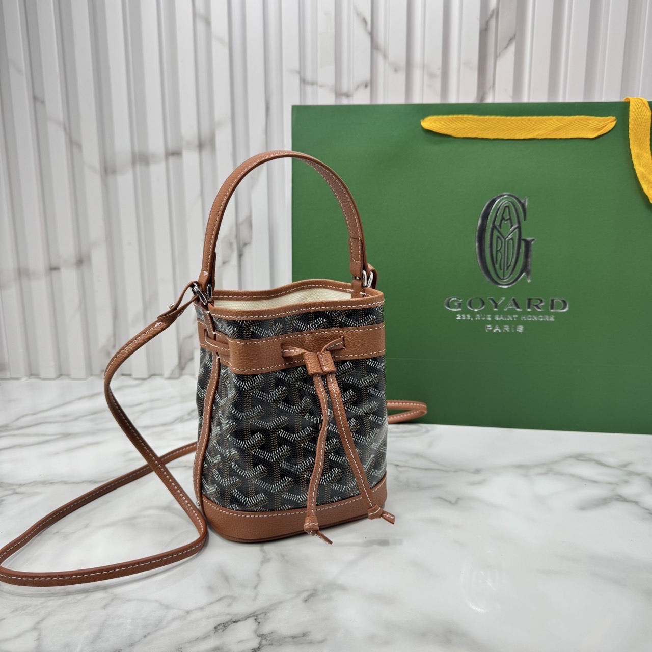 RI หนังแท้ | Goyard Petit Flot Mini bucket bag กระเป๋าสะพายทรงบัคเก็ต ไซส์มินิ ดูผู้ดีในตัว วัสดุหนังแคนวาสพิมพ์ลายสวยคม