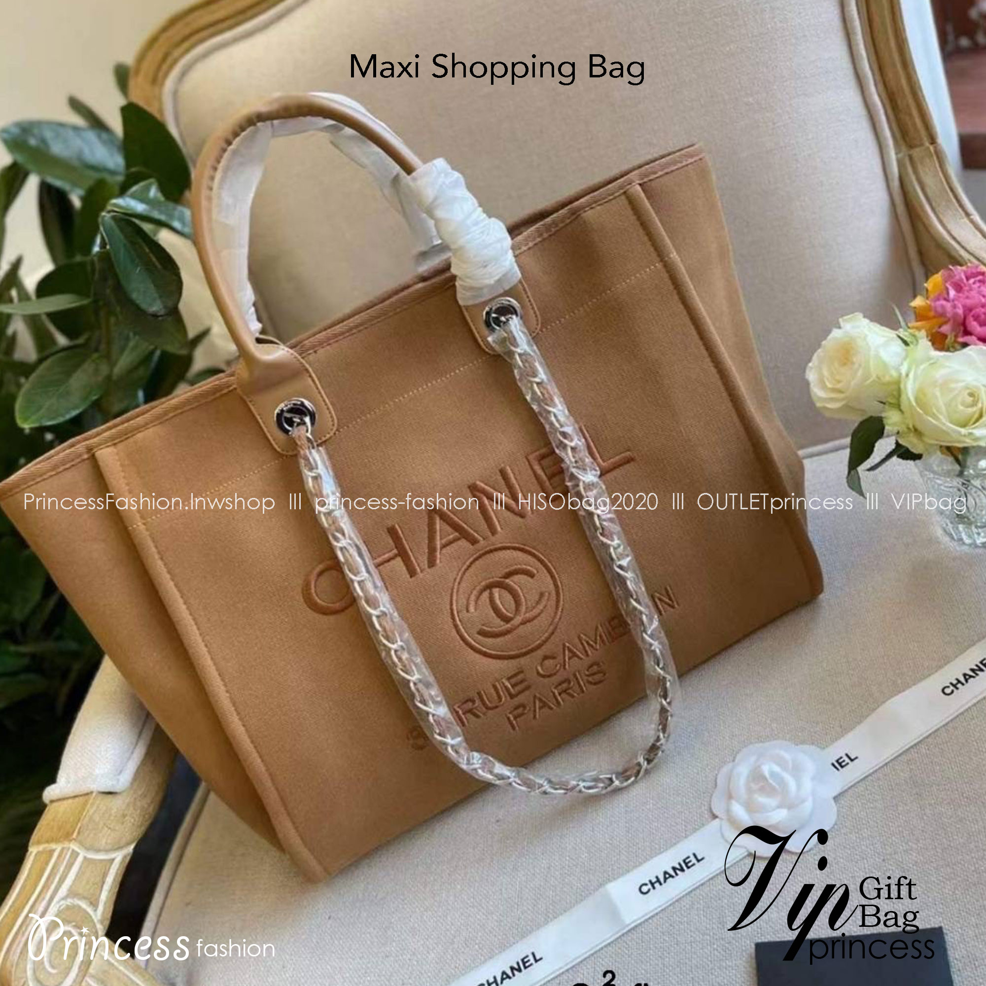 CHANEL Maxi Shopping Bag / Chanel tote bag 15" กระเป๋าทรงโท้ทใบใหญ่กระเป๋าผ้าแคนวาส งานสกรีนสวยหรูใบใหญ่สไตล์เซเลปค่ะ