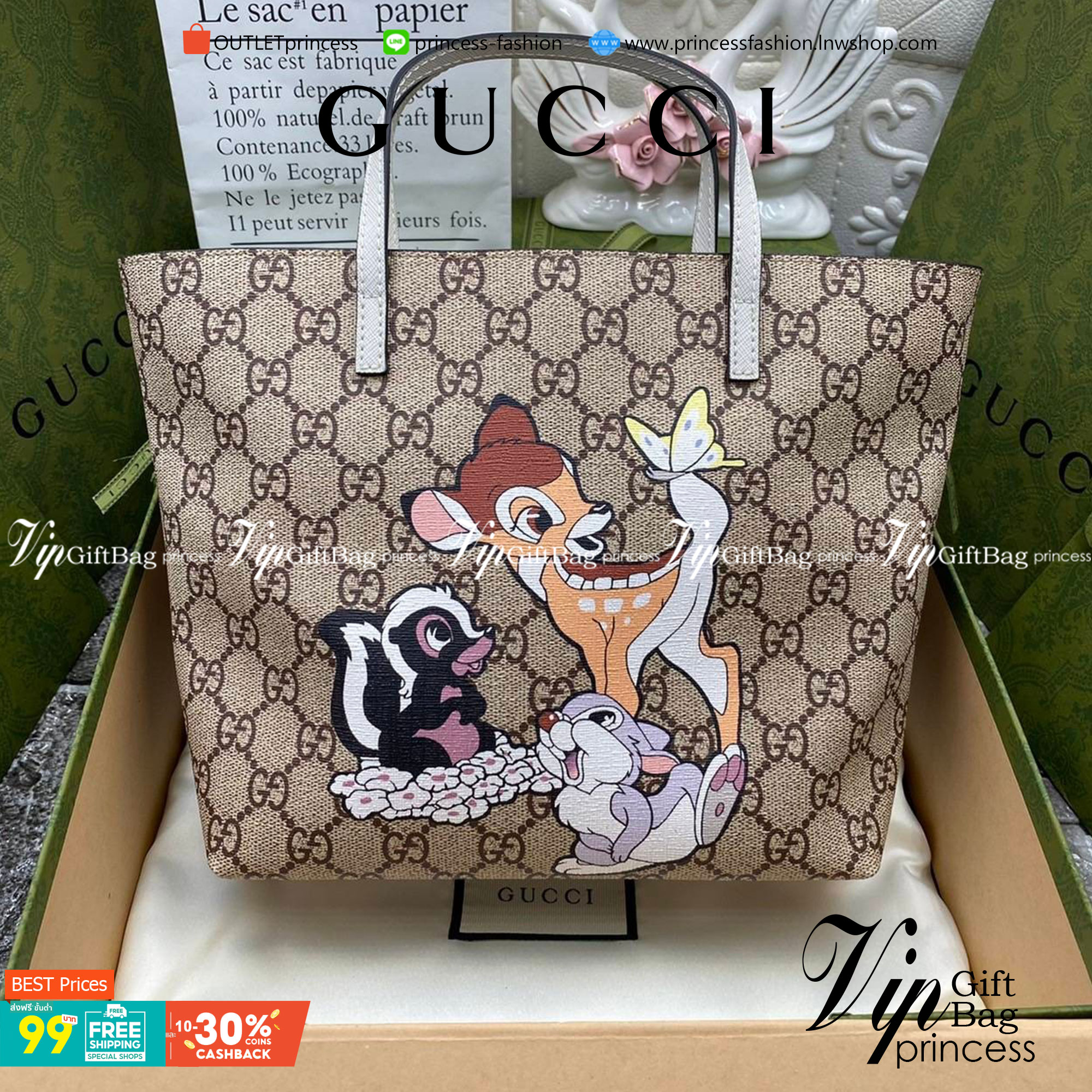 VIP 】Animal-Friendly Gucci Kid GG Supreme Tote Bag งานหนังแท้ทรงตั้งสวย ขนาดกะทัดรัด จุของได้เยอะ ใช้ได้ทั้งเด็กและผู้ใหญ่ น่ารักมากค่ะ **ขายดีตลอดกาล**
