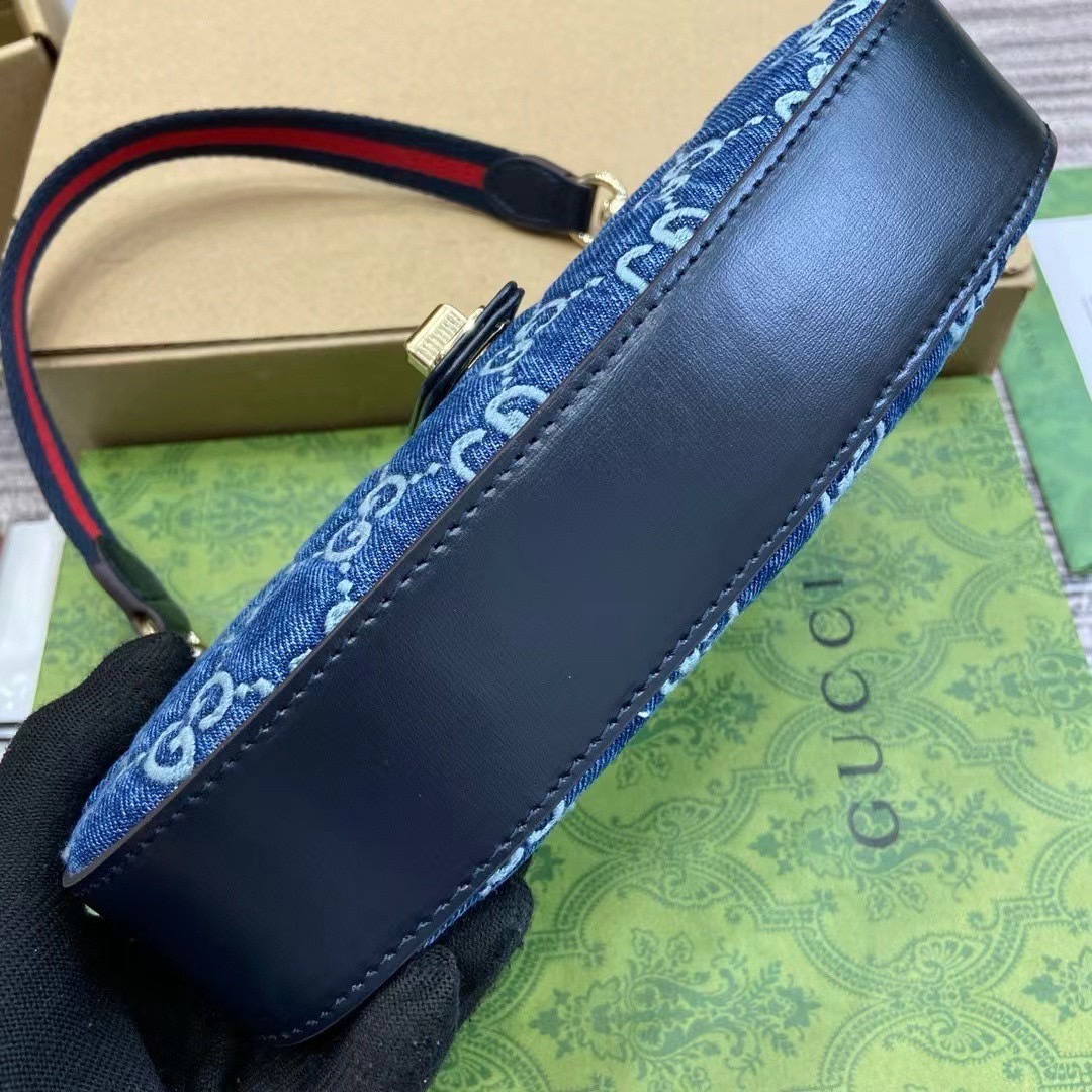 GUCCI MOON SIDE MINI SHOULDER BAG Blue GG denim กระเป๋าสะพายไหล่เดนิม เกรดออริ ท็อป สลับแท้ 1:1 เกรดดีสุด ใช้งานต่างประเทศได้