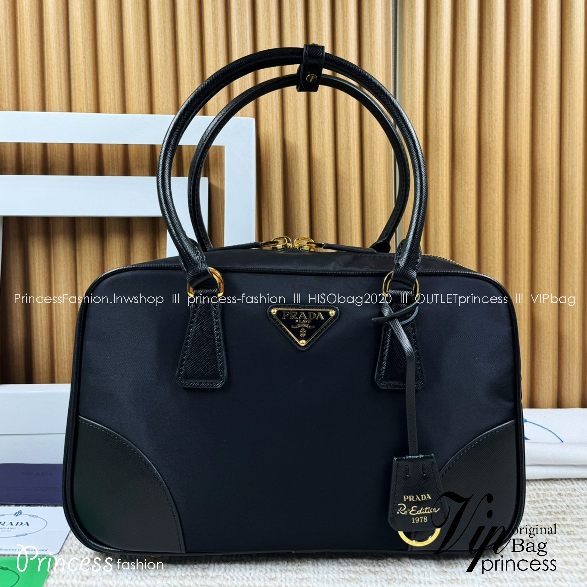 Prada Re-Edition 1978 large Re-Nylon and Saffiano leather two-handle bag 30cm กระเป๋าสะพายใบใหญ่เรียบหรู เกรดออริ สลับแท้ 1:1 ใช้งานต่างประเทศได้