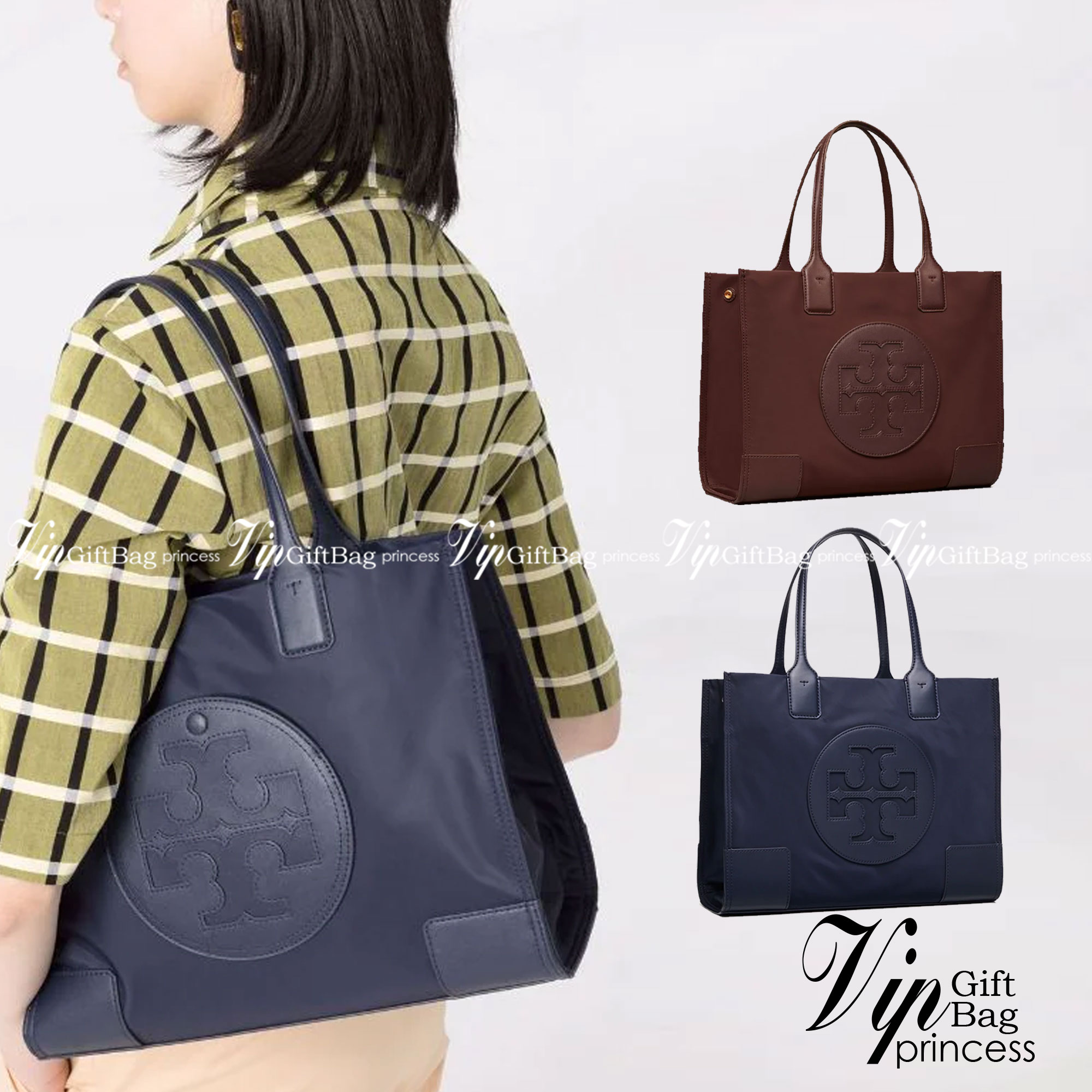 กระเป๋าทรงโท้ทใบใหญ่ TORY BURCH ELLA TOTE BAG วัสดุ NYLON ทั้งใบตัดด้วยหนังสีดำ แต่งโลโก้แบรนด์ด้านหน้า ด้านข้างมีกระดุม สามารถขยายทรงได้ ด้านในเปิดปิดด้วยกระดุมแม่เหล็กฝัง ช่องกว้างหลักหนึ่งช่องและช่องซิปอีกช่อง สามารถใส่แล็ปท็อปได้สบาย ใบใหญ่เว่อวัง ไอเ