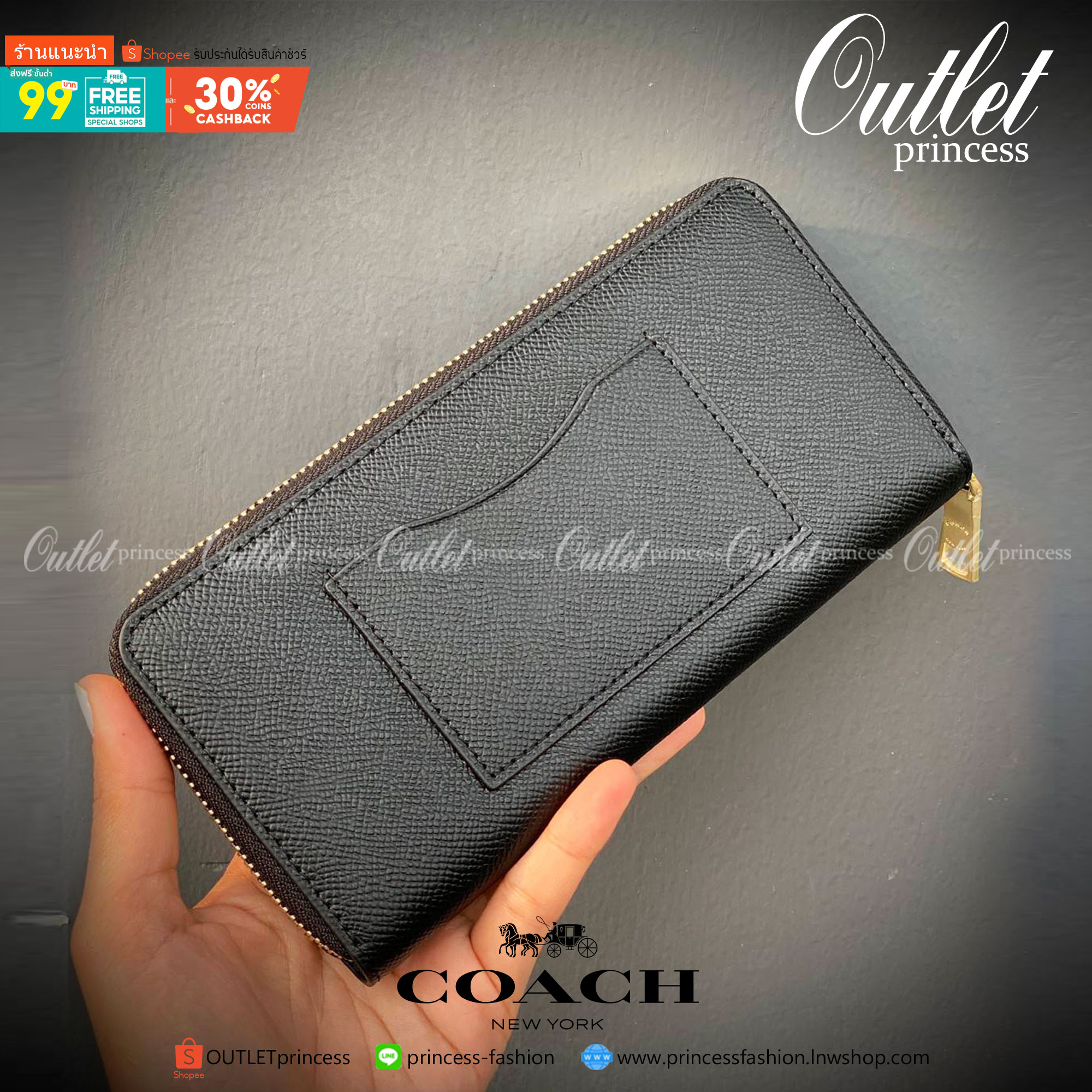 ของแท้ 💯% COACH ACCORDION ZIP WALLET ((52372)) พร้อมส่ง! กระเป๋าสตางค์ใบยาวซิปรอบ หนังแท้ลายหนังสวย