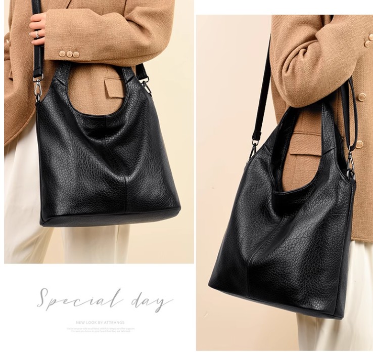 กระเป๋าสะพายข้างทรงย้วย Hobo bag กระเป๋าสะพาย ผู้หญิง หนังแท้ สีพื้ัน สีดำ น้ำตาล มีซิปด้านบน 858376