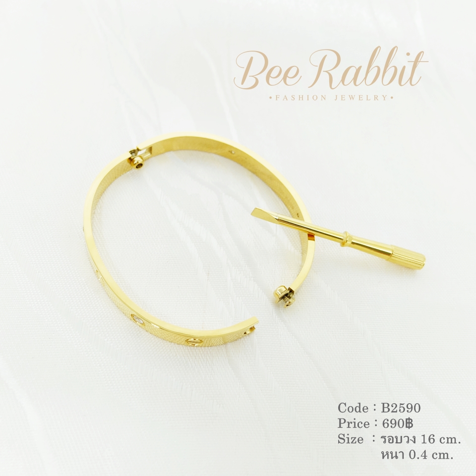 กำไลข้อมือสแตนเลสสีทอง สลัก cartier ประดับเพชร พร้อมที่ขันน็อต งานพรีเมี่ยม