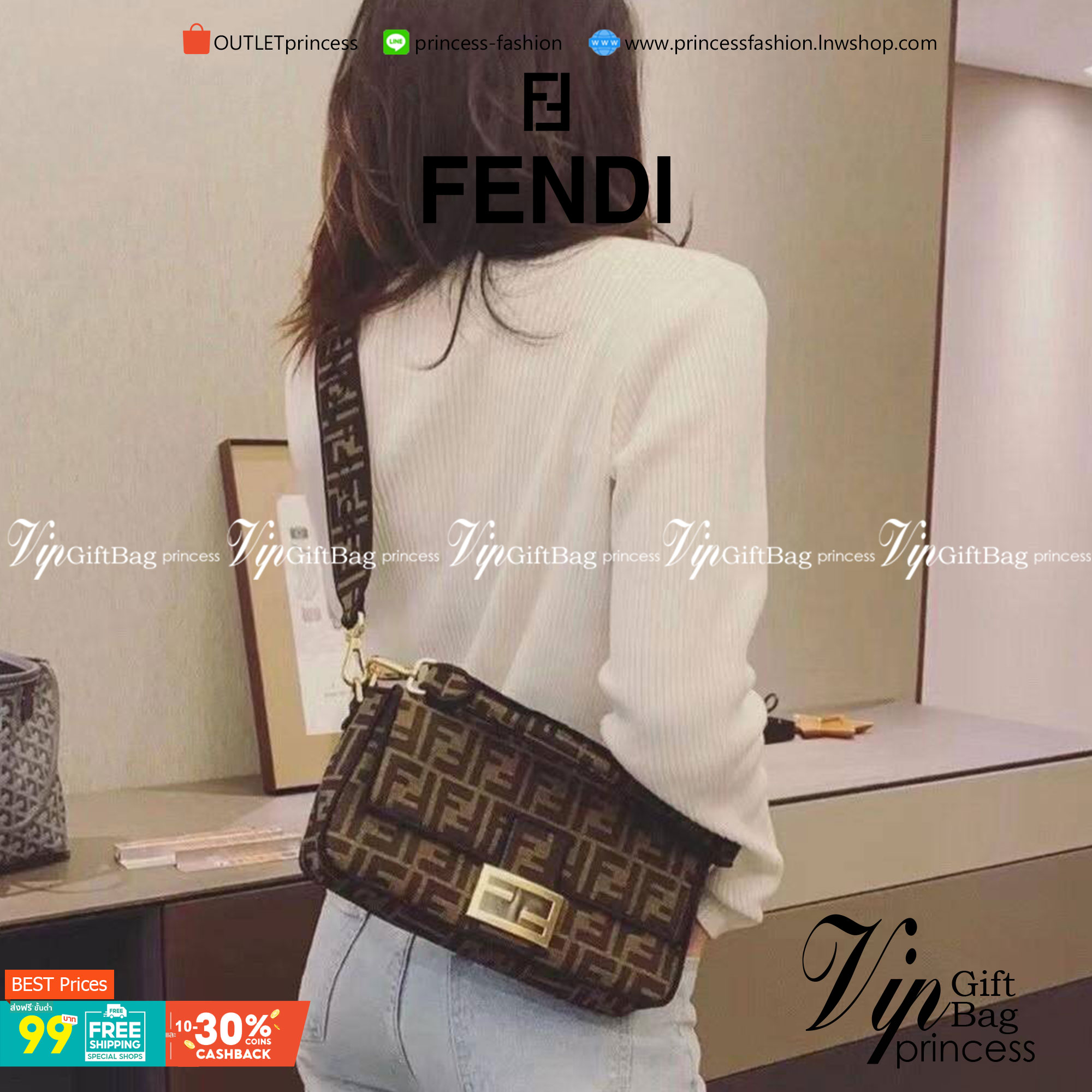 Fendi Baguette Brow Fabric bag กระเป๋าทรง Baguette ขนาดกลาง วัสดุ canvas ผ้าjacquard สีน้ำตาลพร้อมลวดลาย FF ขลิบด้วยลายปักสีดำโดดเด่นอะไหล่ทอง หรูหรา เปิด-ปิดด้วยตัวล็อคแม่เหล็ก มี1ช่องซิปด้านใน มี2สาย สายสั้นและสายยาว ถอดสายได้ สวยหรู ใบนี้ไม่ควรพลาดค่า
