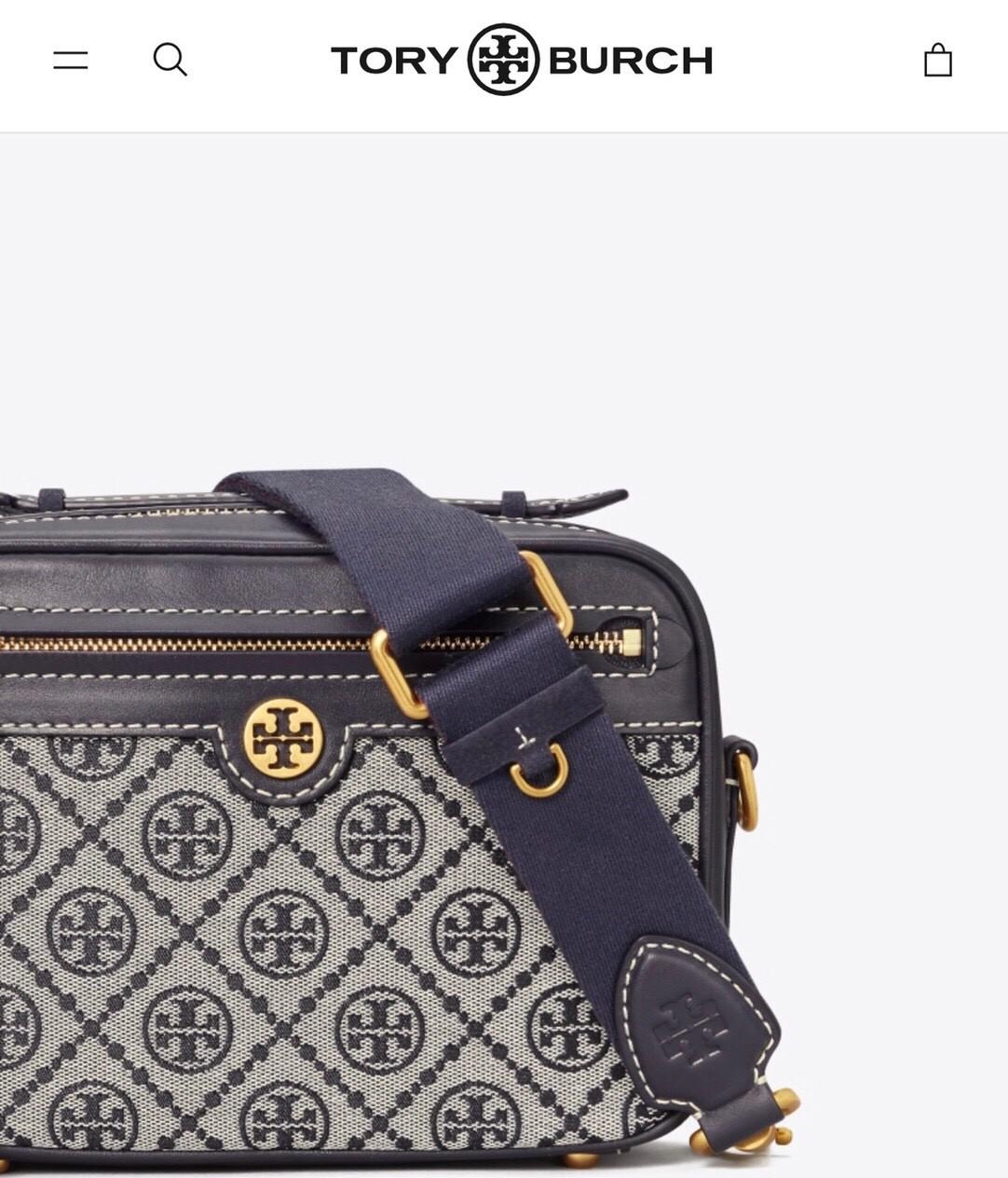 Tory Burch T- Monogram Jacquard Camera Bag กระเป๋าถือหรือสะพายข้าง ปักษ์ลายแบรนด์ วัสดุ Canvas ปักษ์ลายแบรนด์