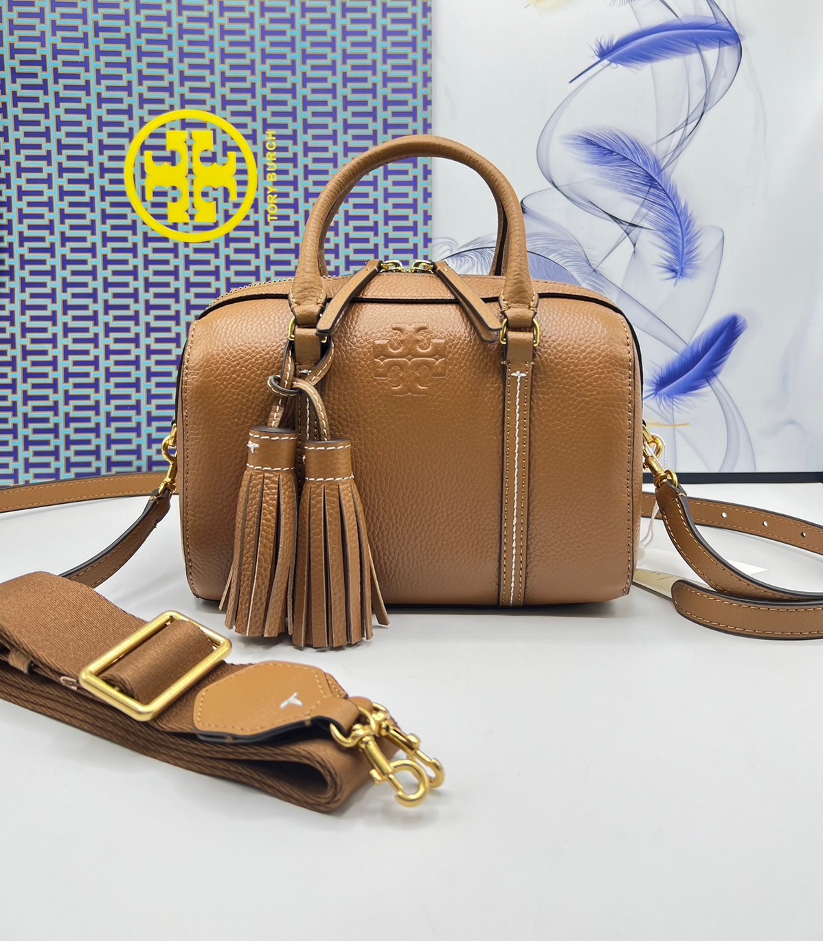 Tory Burch Thea Mini Web Satchel Crossbody Bag / Tory keepall พร้อมส่ง กระเป๋าสะพายทรงหมอนขนาดกลางกำลังน่ารัก เกรดท็อปออริจินอล