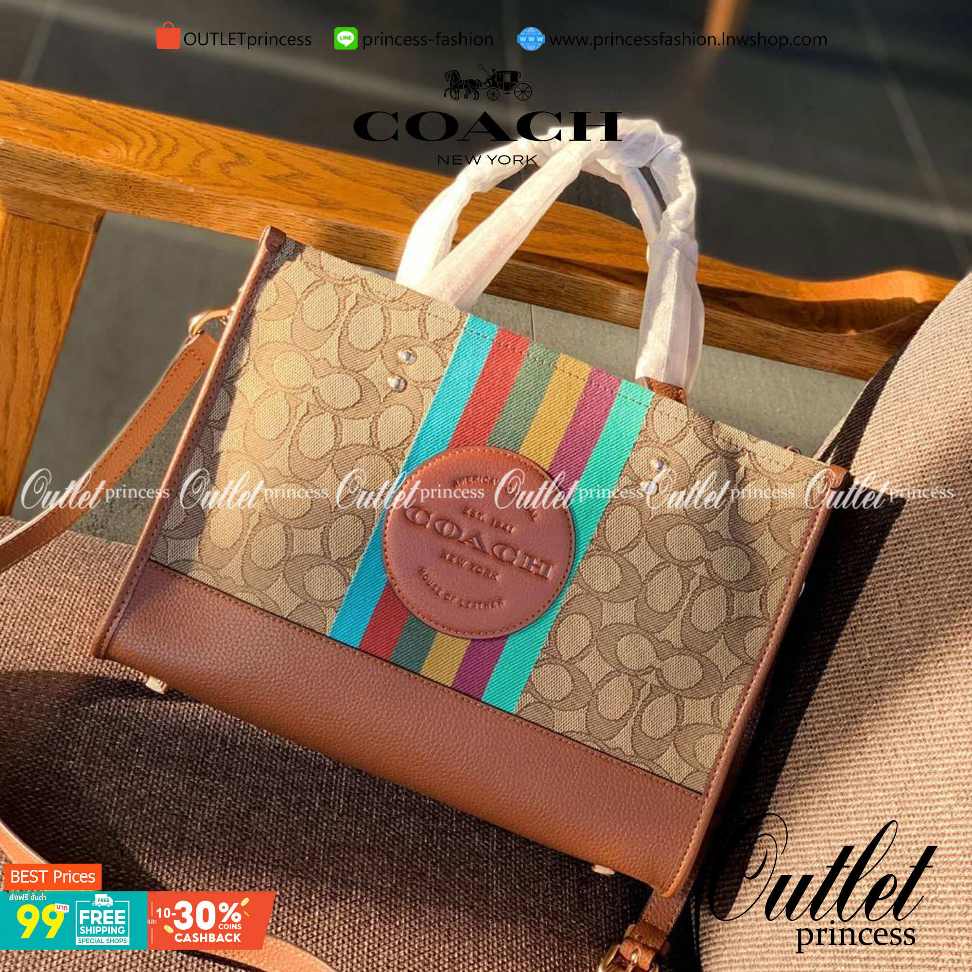 สวยๆอย่างนี้อดใจยังไงไหว!! Coach Dempsey Carryall In Signature Jacquard With Stripe And Coach Patch ((C5794)) ✈️พร้อมส่งความสวย! คุณภาพจัดเต็มเลยค่ะ กระเป๋าทรงTote วัสดุ Jackquard+หนังแท้ ได้ลงตัวสวยงาม 🔺สีคอลเลคชั่นใหม่ล่าสุด! ด้านหน้ามีโล