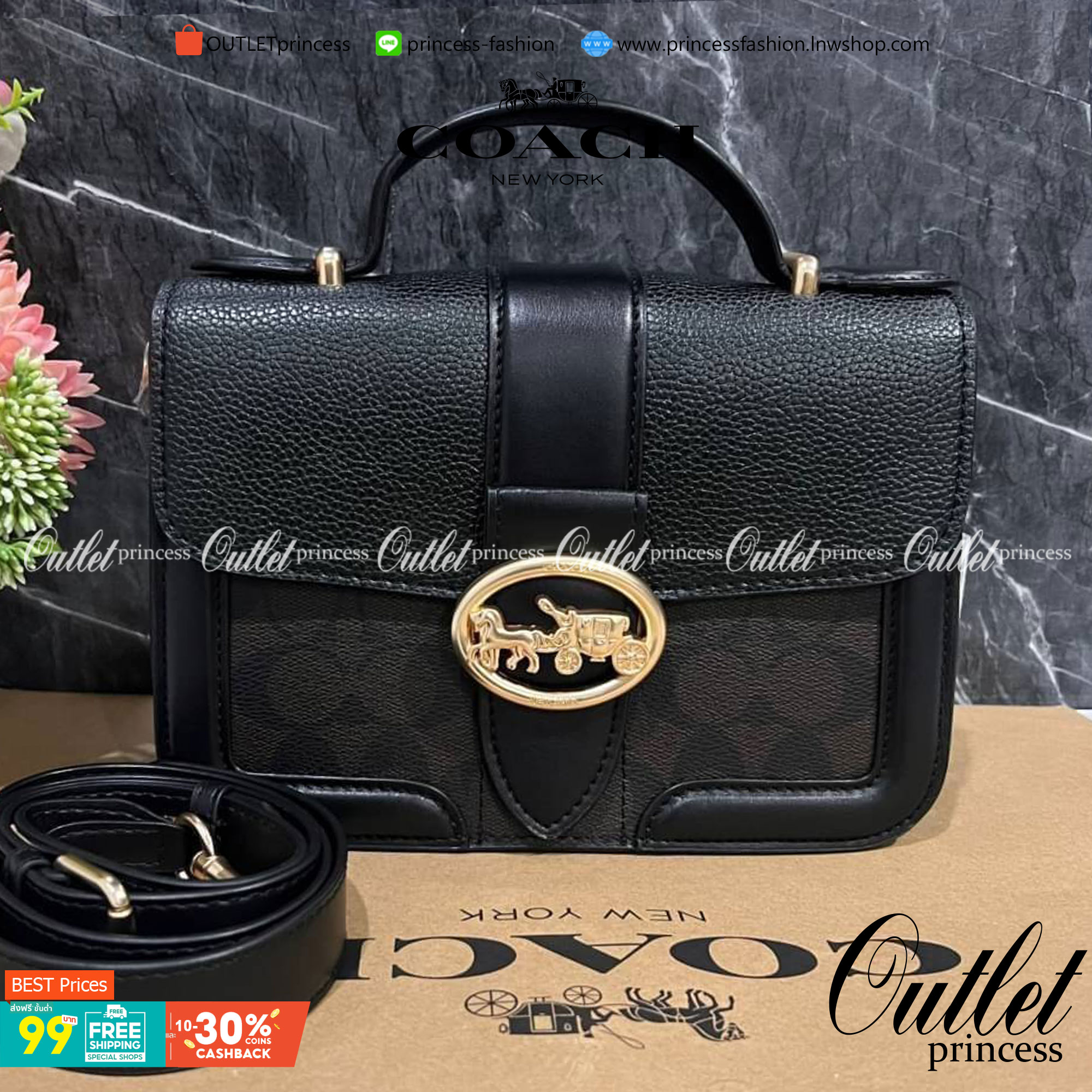 COACH SMALL GEORGIE TOP HANDLE IN BLOCKED SIGNATURE CANVAS ((6504//0468//6192//6015)) compact body portable shoulder bag 🌈ห้ามพลาด รุ่นแนะนำค่าา! พร้อมส่งทันที! กระเป๋าหิ้ว//สะพายข้างได้ วัสดุหนังแท้ 🔺หนึ่งใบทำลายหนังผสมกัน3แบบได้ลงตัวสวยง