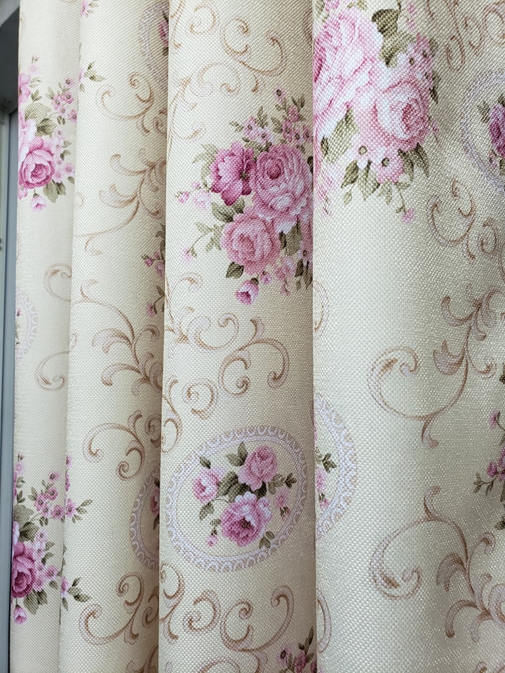 ผ้าม่าน ก.130*ส.180ซม./ผืน รุ่นVintage สีครีมชมพู