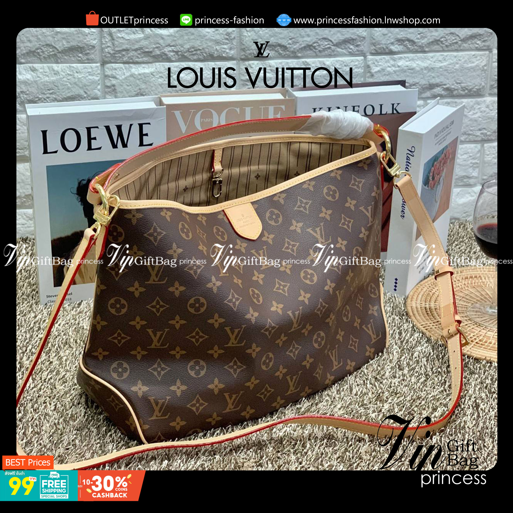 ชอบๆใบใหญ่ ใส่ได้เยอะจริงๆค่าา!! LOUIS VUITTON MONOGRAM DELIGHTFUL ((M)) ((PREMIUM GIFT LV)) พร้อมส่งค่ะสาวๆ กระเป๋าทรงสูง ใบใหญ่ หนังแกะสังเคราห์ นิ่มสวย ขอบหนังขัดสีธรรมชาติ((พื้นผิวจะมีสีดำๆ)) หูหิ้วปั้มโลโก้LV สวย