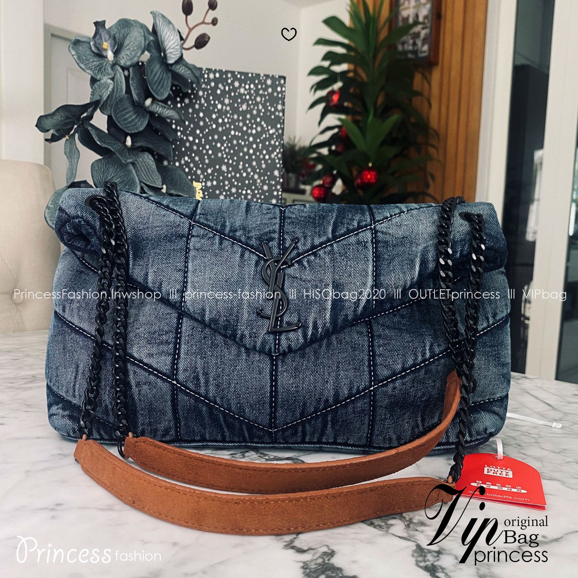 YSL Puffer denim shoulder bag กระเป๋าสะพายเดนิมฟอก สวยเท่ห์คลาสสิกลายเชฟล่อนเป็นเอกลักษณ์ รุ่นเดนิมยอดนิยม ทรงสวย ใช้ได้บ่อยไม่มีเบื่อ ดีไซน์เรียบหรู