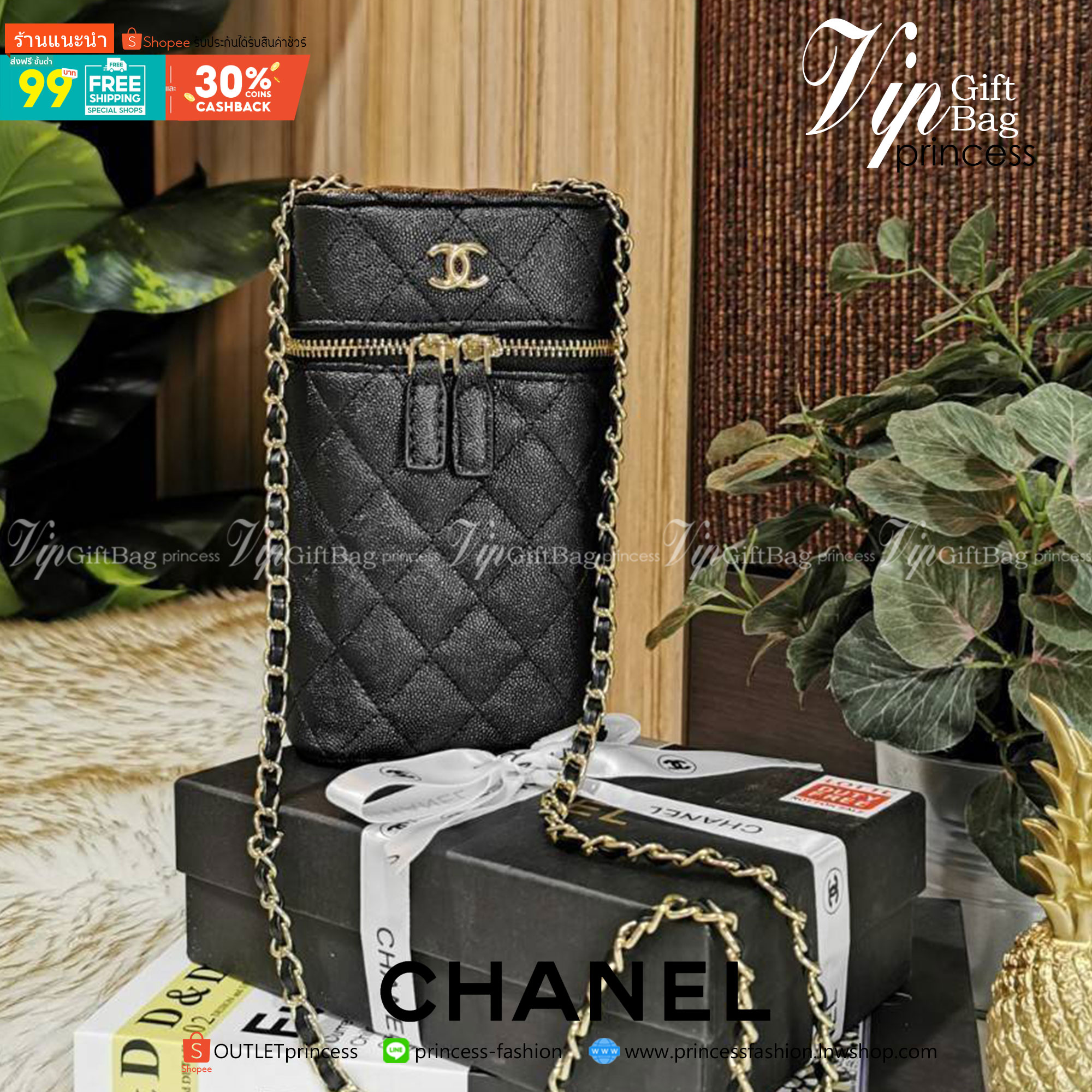 พรีเมี่ยมกิ๊ฟแท้ 100% 】Chanel Caviar Clutch Bag With Chain VIP Gift With Purchase (GWP) กระเป๋าสะพายพรีเมี่ยมกิ้ฟทรงเหลี่ยมขนาดกำลังดีหนังคาร์เวียร์สวยอยู่ทรงเปิดปิดด้วยซิปคู่สะดวกใช้