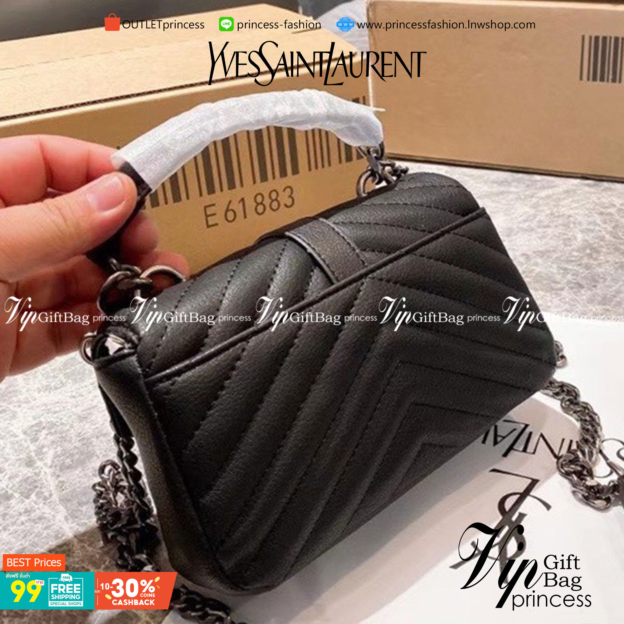 VIP 】YSL Saint Laurent Small College quilted leather shoulder bag กระเป๋าสะพายข้าง ลายเชฟรอน แต่งอะไหล่สีเงิน เปิดหน้าจะสะพายข้างหรือครอสบอดี้ก็ดูดีค่ะ ตัวสายยาวถอดได้ ขนาดน่ารักน่าใช้มากค่า