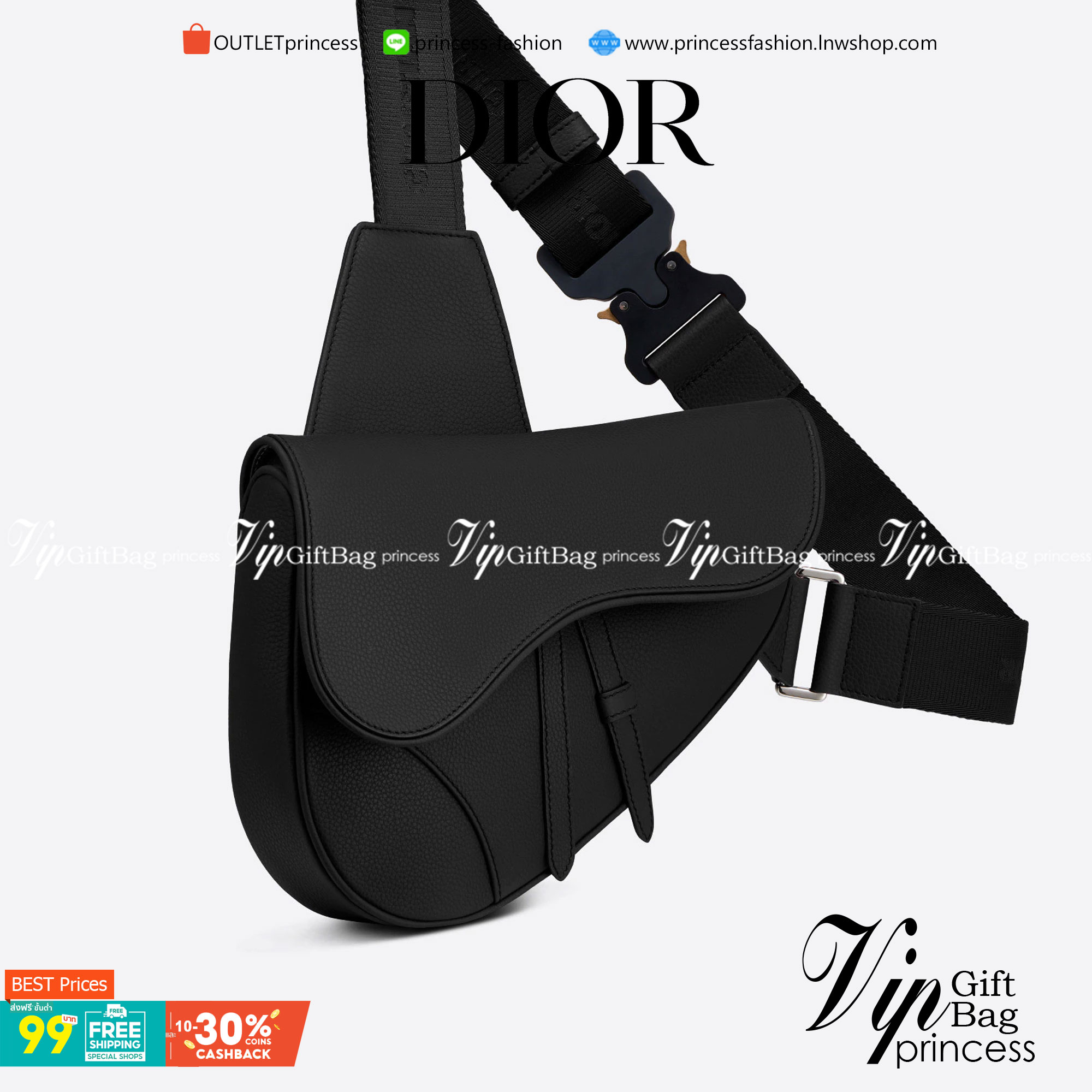 VIP 】หนังแท้ CHRISTIAN DIOR SADDLE BAG Black Grained Calfskin