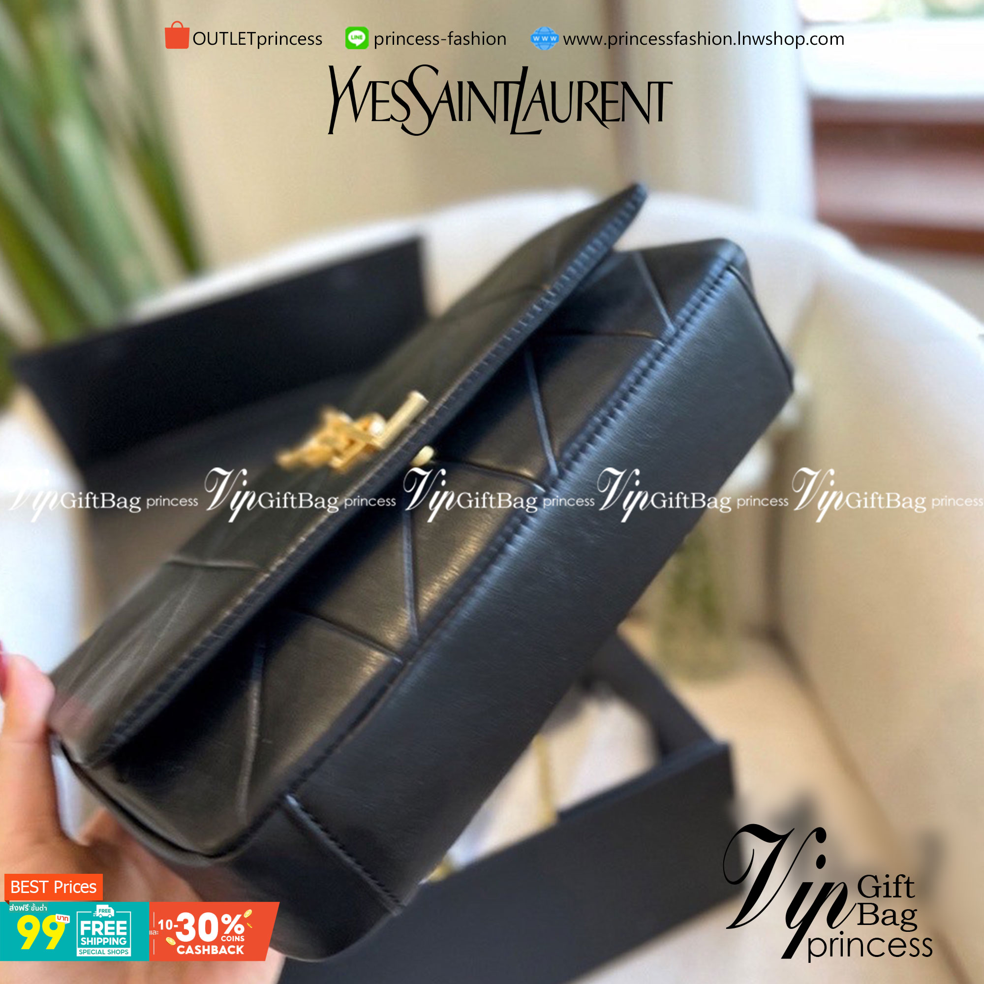 VIP 】YSL SAINT LAURENT BAG วัสดุหนังแกะ ตกแต่งลวยลายตาราง ด้านหน้าประดับโลโก้แบรนด์อะไหล่อทอง ขนาดกระทัดรัด หนังสวย มาพร้อมสายสะพายยาว สวยหรูดูดีค่ะ..!!