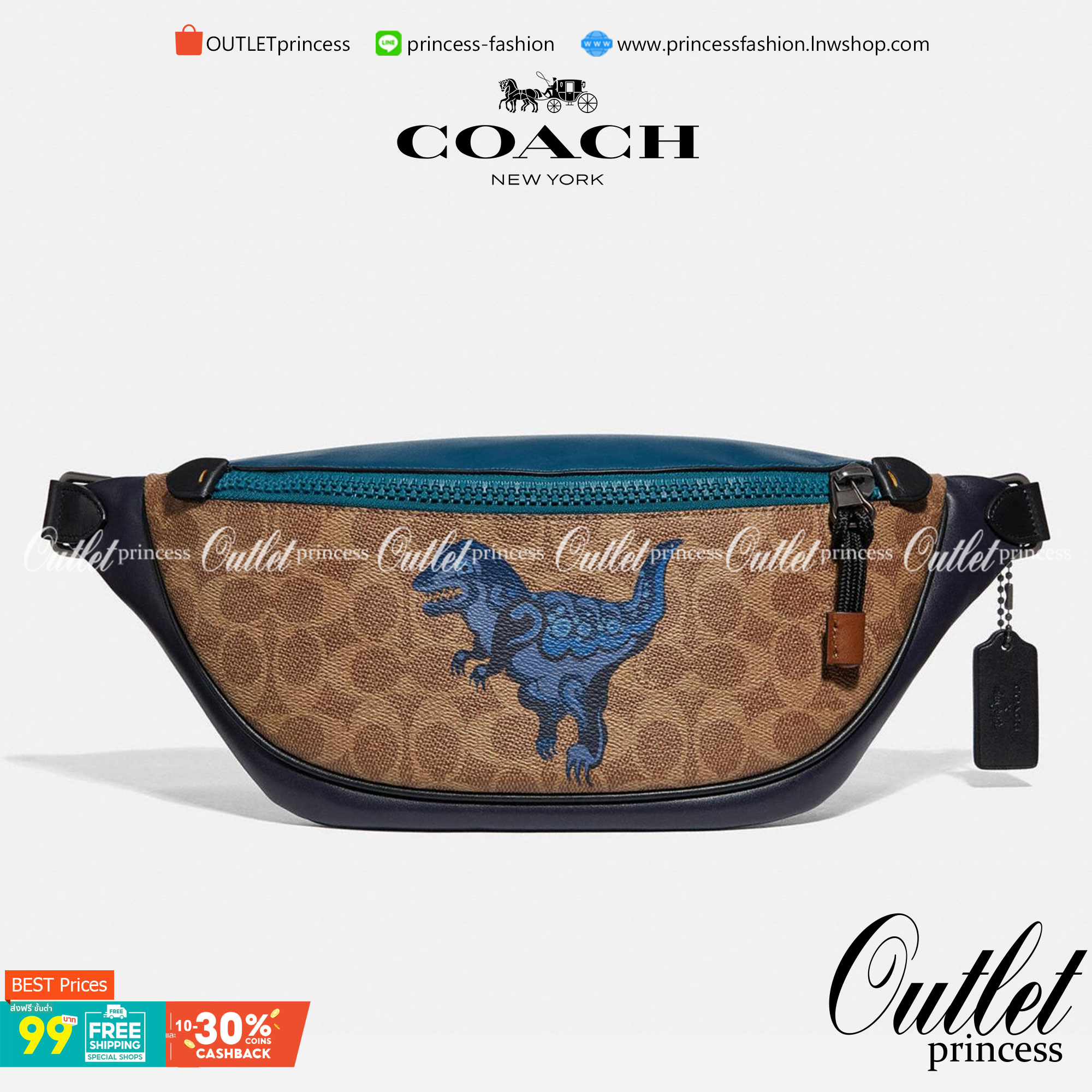 OUTTLET 】COACH RIVINGTON BELT BAG IN SIGNATURE CANVAS WITH REXY BY ZHU JINGYI