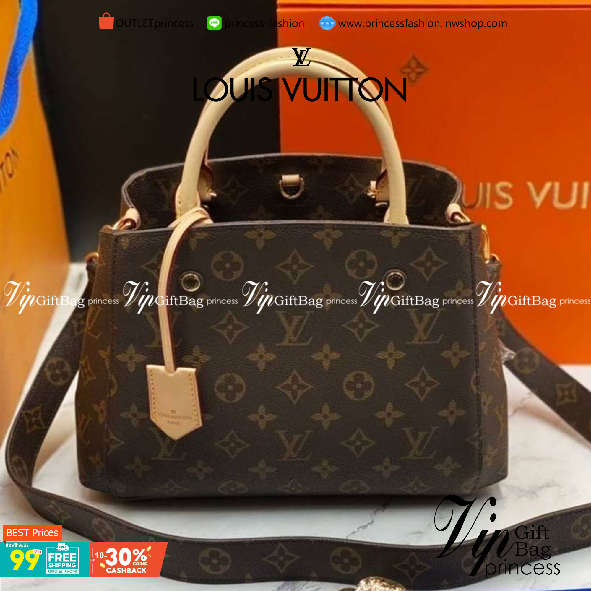 VIP 】หนังแท้ LOUIS VUITTON Montaigne BB M41055