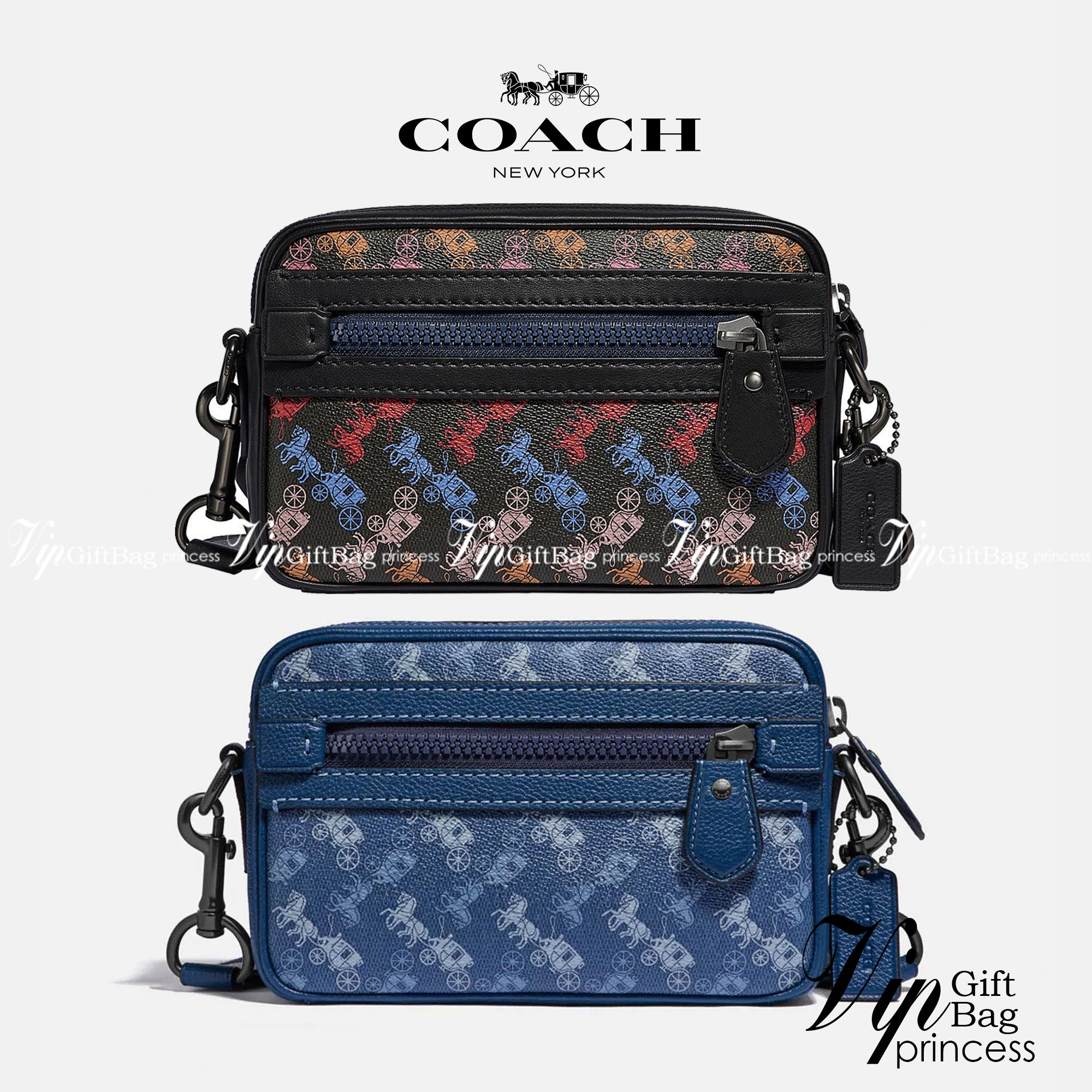 COACH ACADEMY CROSSBODY WITH HORSE AND CARRIAGE PRINT (COACH 89084) ผ้าใบเคลือบพิมพ์ลายและหนังกรวดขัดเงา ภายในกระเป๋ามัลติฟังก์ชั่น| ปิดด้วยซิป ซับในผ้า ด้านนอกมีซิปและกระเป๋าสลิป สายสะพายถอดได้