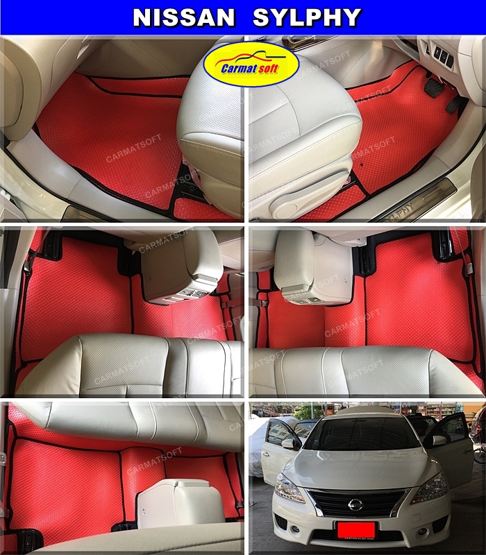 พรมกระดุมเม็ดเล็ก NISSAN SYLPHY สีแดงขอบดำ เต็มคัน 12ชิ้น
